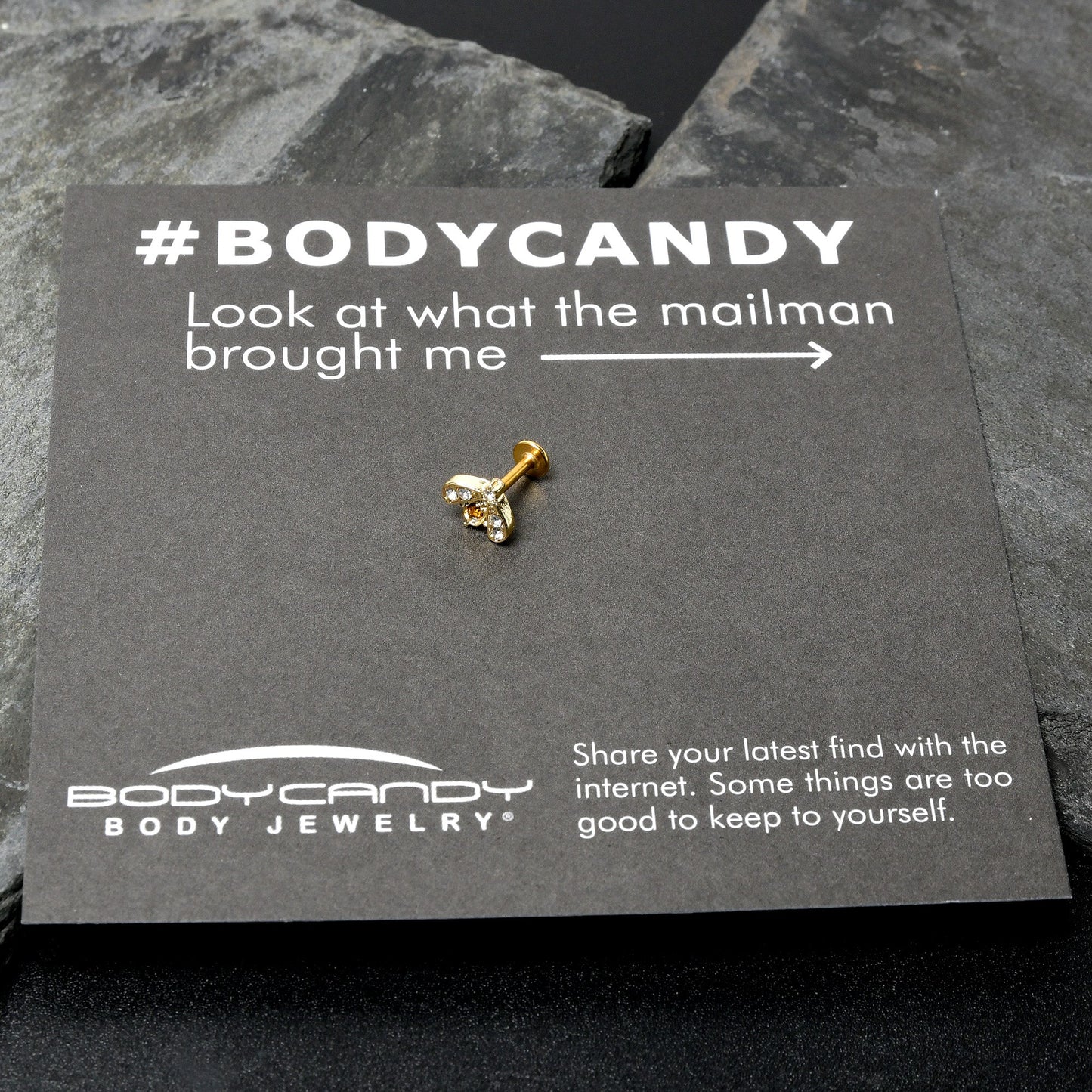 16G 1/4 White Yellow Gem Gold Tone Fashion Winged Bug Labret