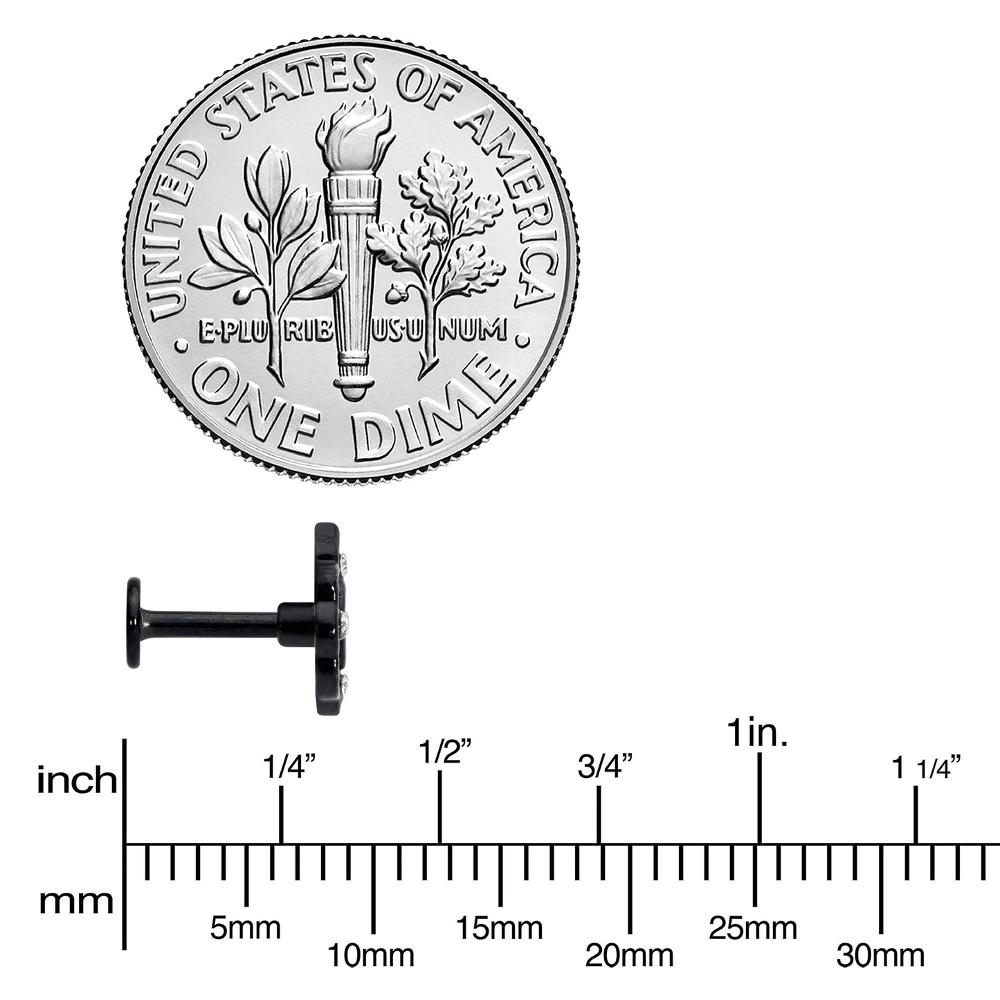 16G 1/4 CZ Faux Tourmaline Black Lacy Drop Labret