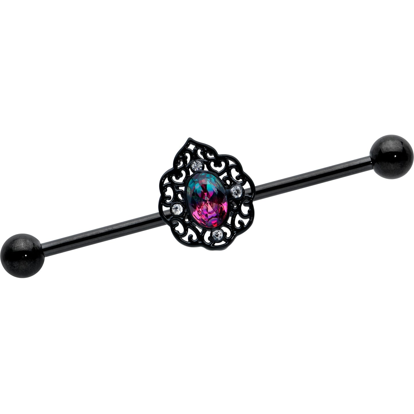 14G Purple Tourmaline Black Lacy Drop Industrial Barbell 38mm