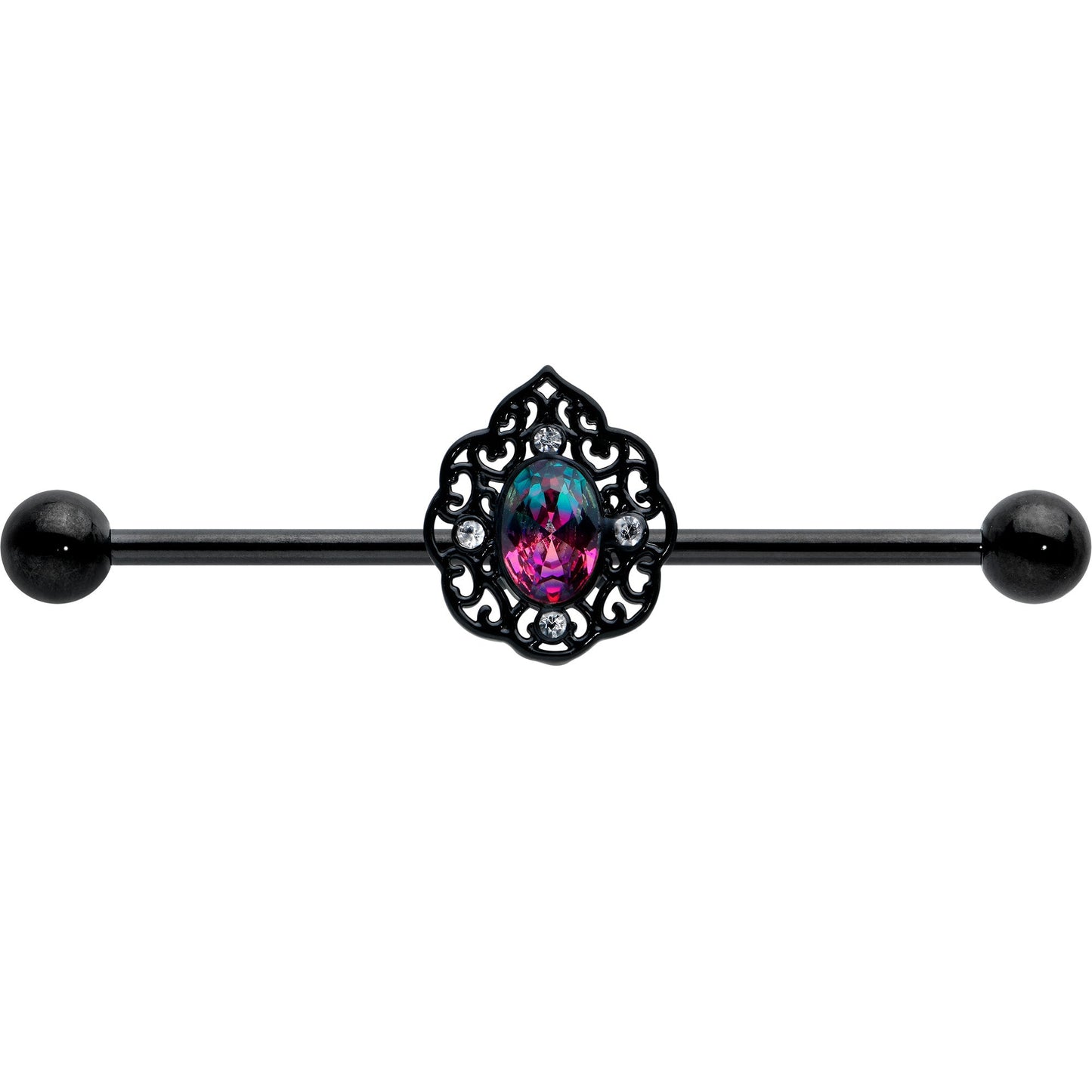 14G Purple Tourmaline Black Lacy Drop Industrial Barbell 38mm