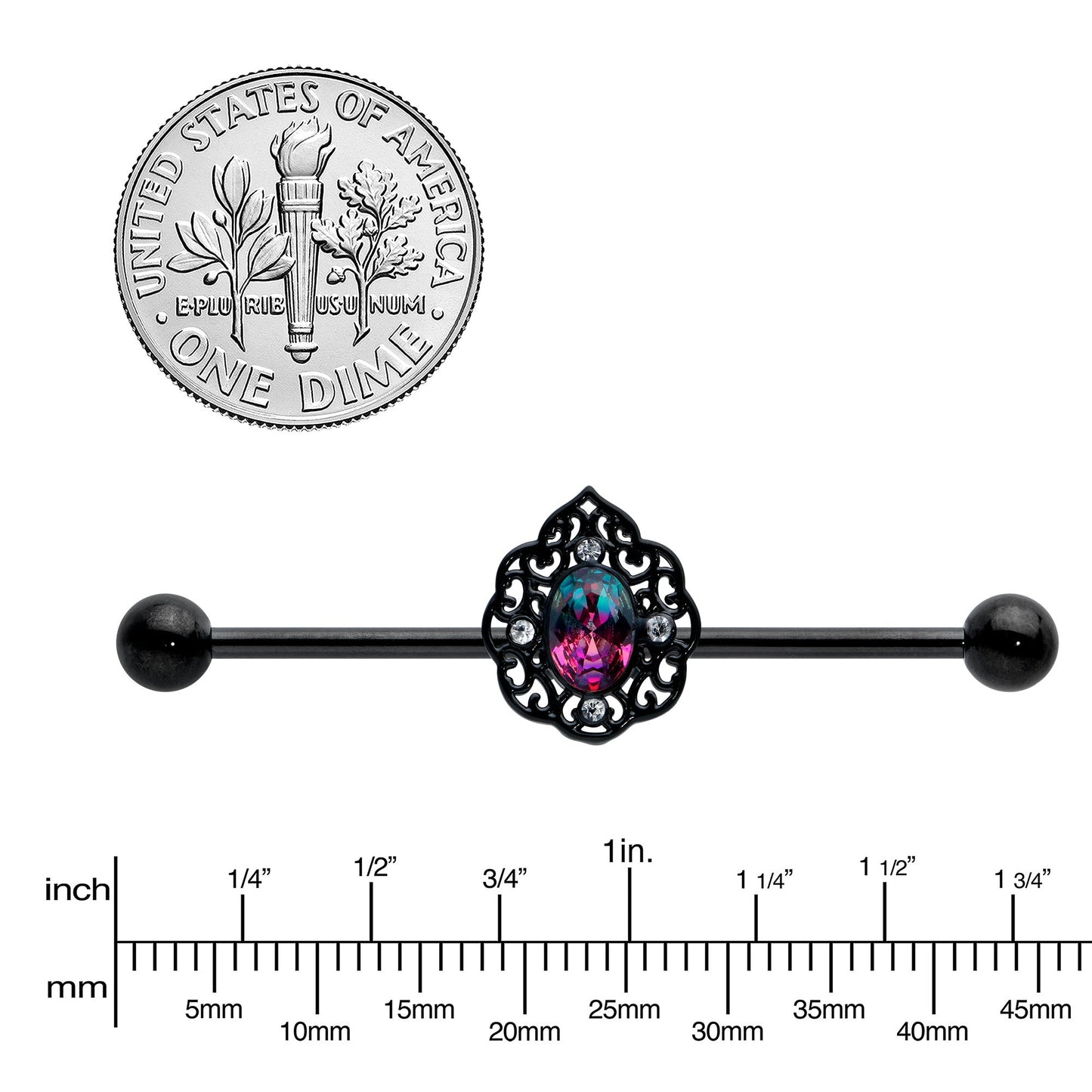 14G Purple Tourmaline Black Lacy Drop Industrial Barbell 38mm
