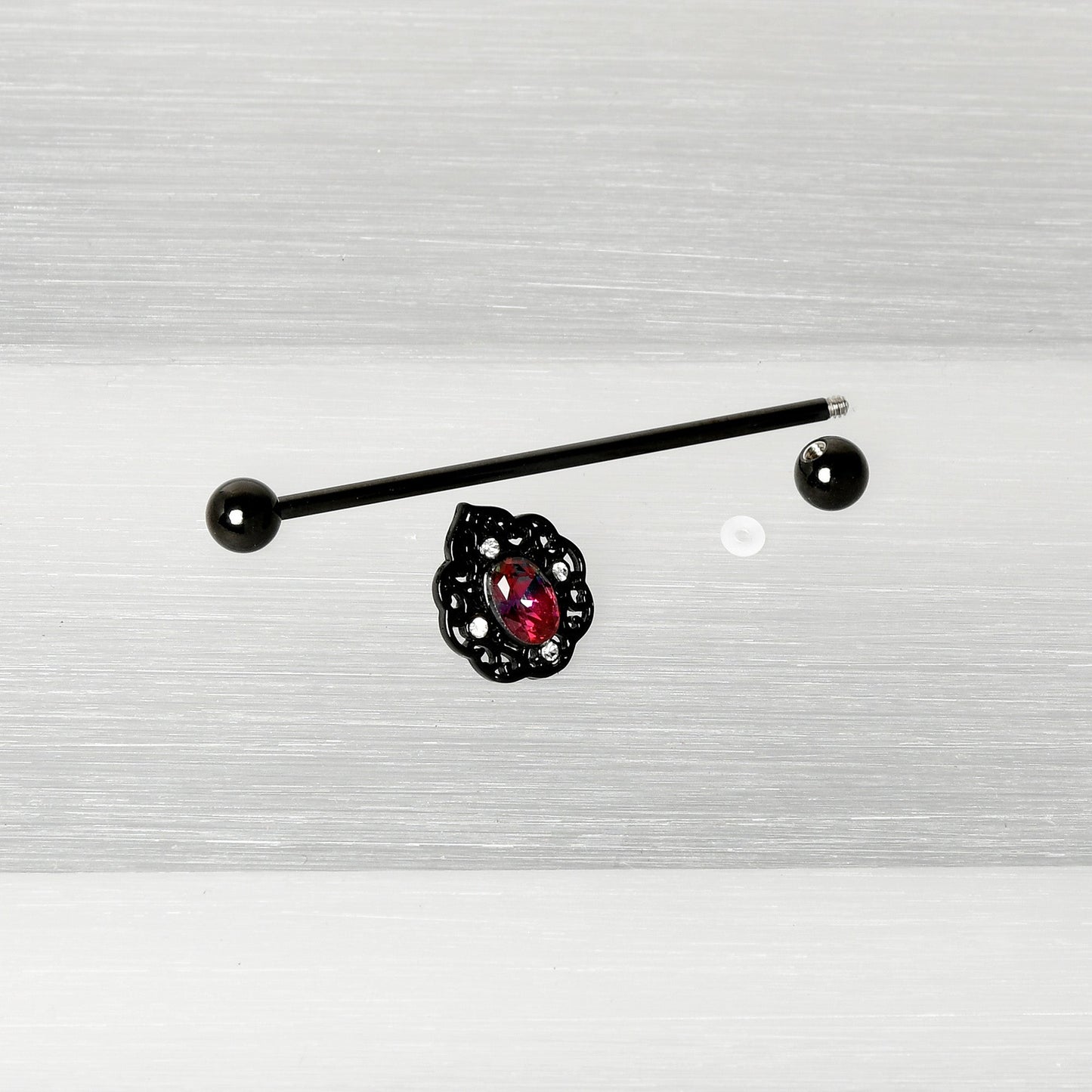 14G Purple Tourmaline Black Lacy Drop Industrial Barbell 38mm