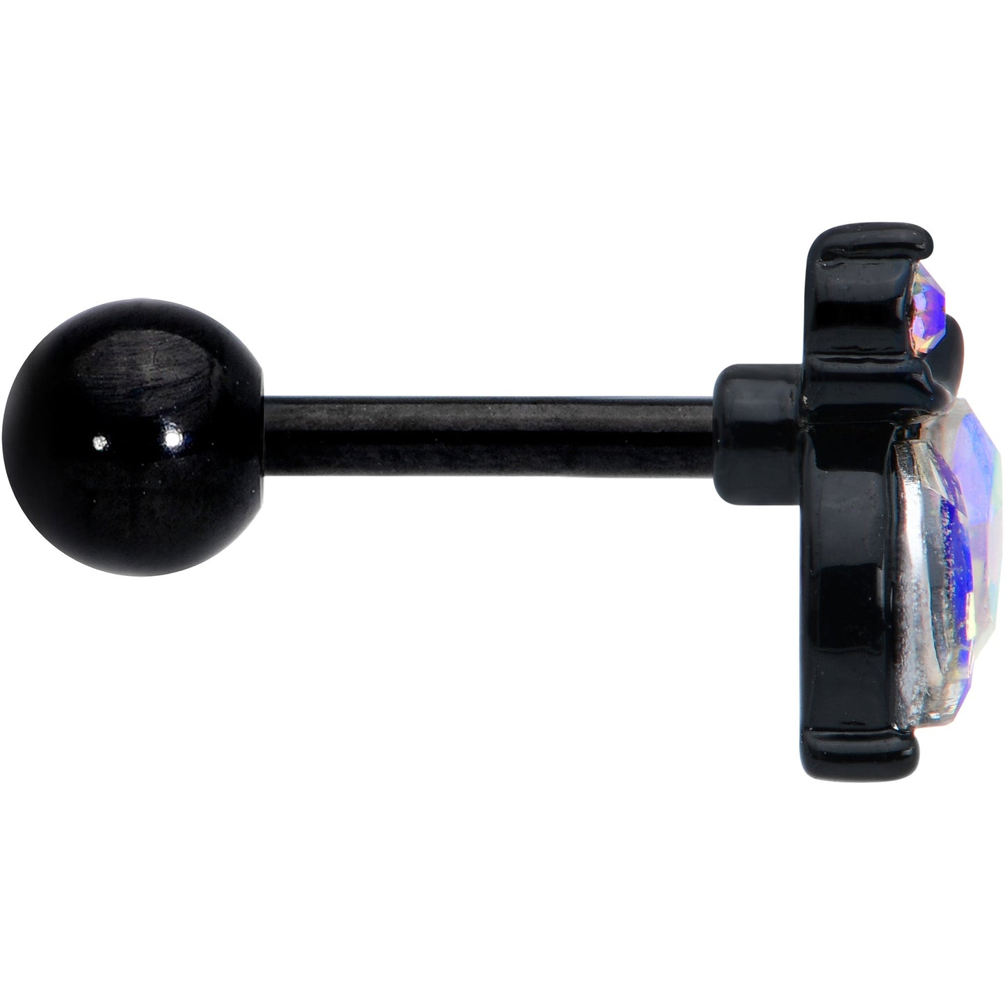 16G 1/4 Aurora CZ Gem Black Fleur de Lis Butterfly Cartilage Tragus Earring