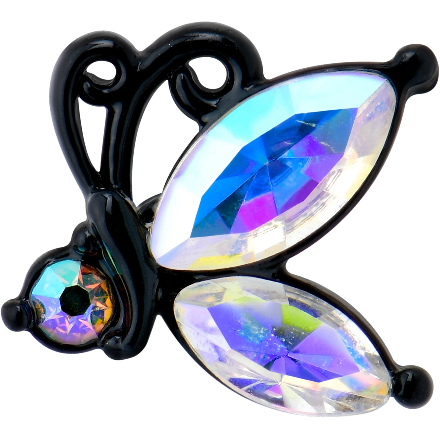 16G 5/16 Aurora CZ Gem Black Fleur de Lis Butterfly Labret Monroe Tragus