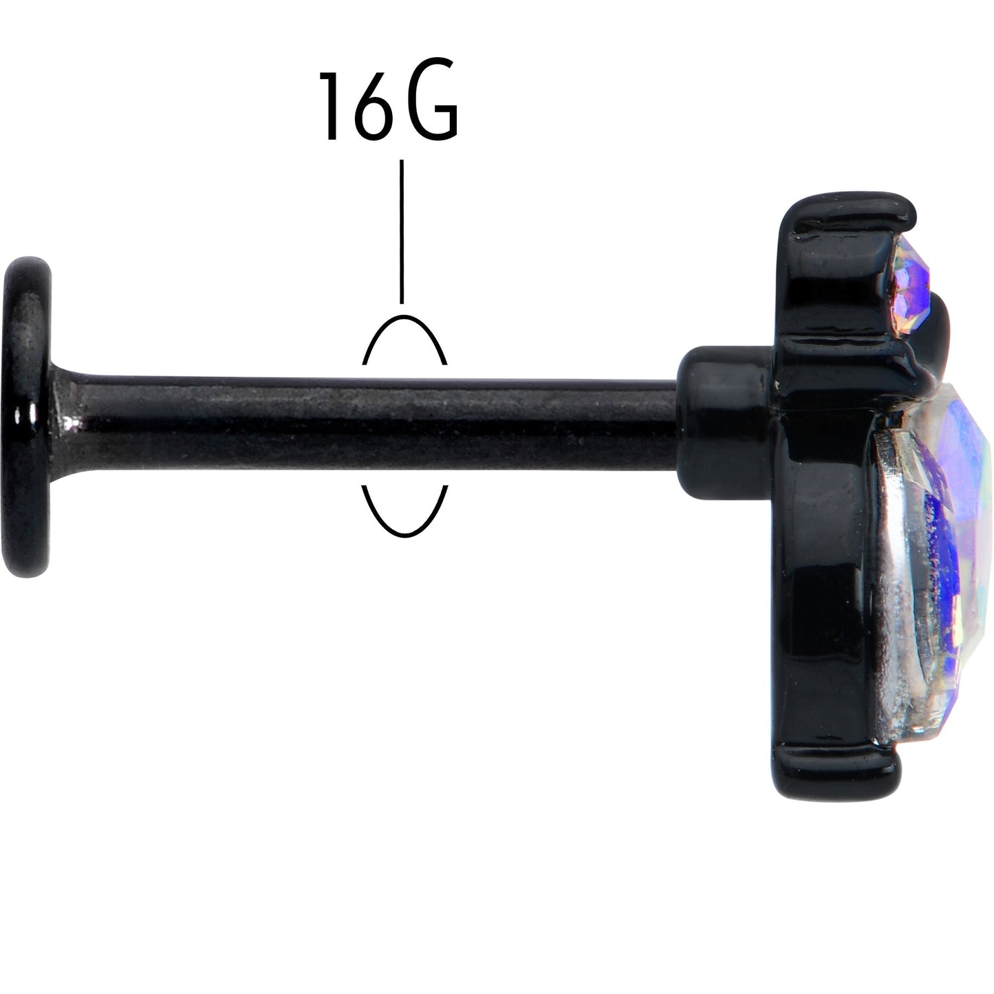 16G 5/16 Aurora CZ Gem Black Fleur de Lis Butterfly Labret Monroe Tragus