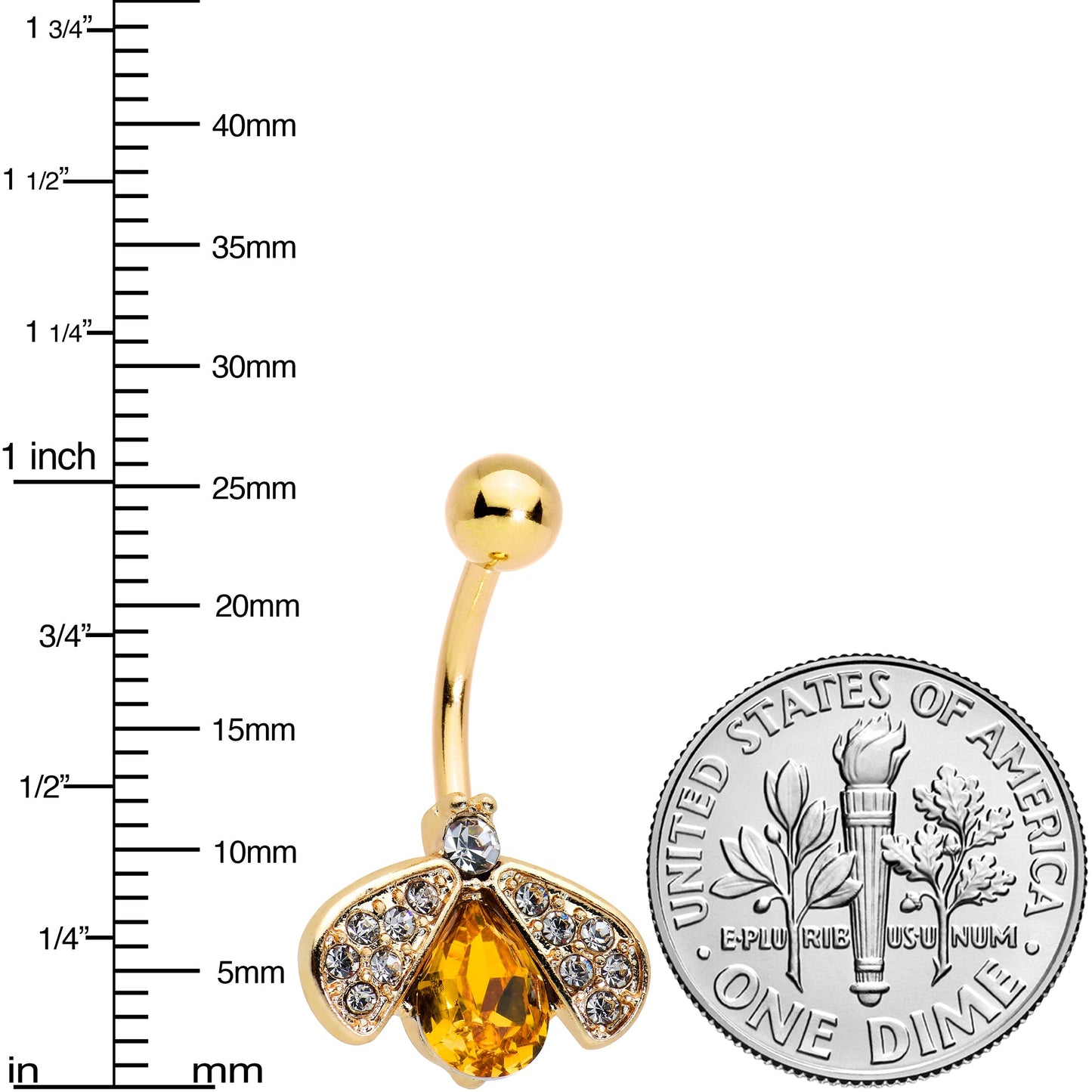 Clear Yellow Gem Gold Tone Fashion Bug Insect Belly Ring