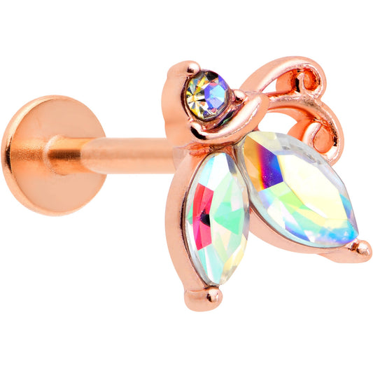16G 5/16 Aurora CZ Gem Rosy Tone Fleur de Lis Butterfly Labret Monroe Tragus