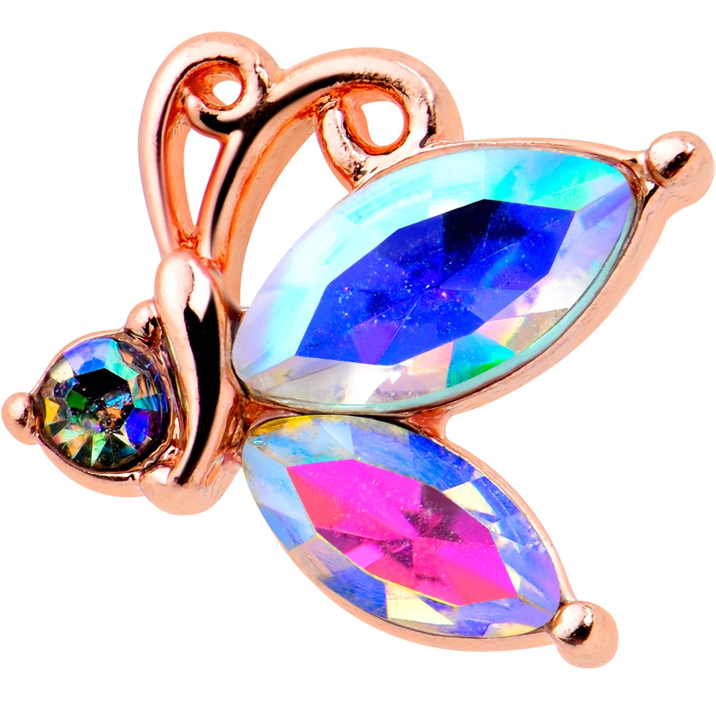 16G 5/16 Aurora CZ Gem Rosy Tone Fleur de Lis Butterfly Labret Monroe Tragus