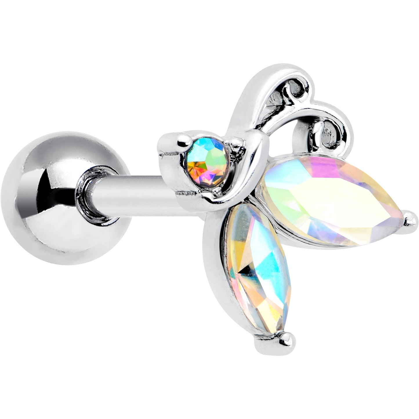 16G 1/4 Aurora CZ Gem Fleur de Lis Butterfly Cartilage Tragus Earring