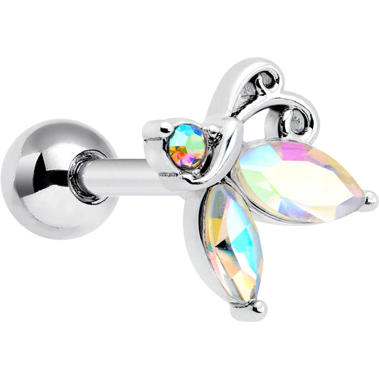 16G 1/4 Aurora CZ Gem Fleur de Lis Butterfly Cartilage Tragus Earring