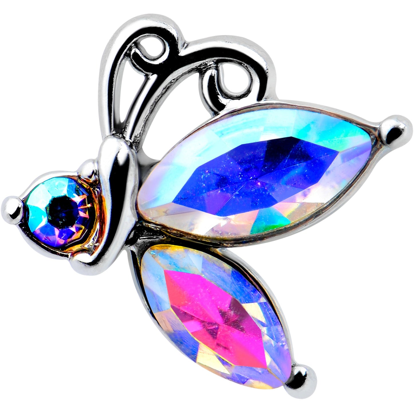 16G 1/4 Aurora CZ Gem Fleur de Lis Butterfly Cartilage Tragus Earring