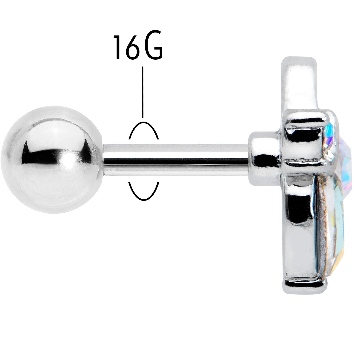 16G 1/4 Aurora CZ Gem Fleur de Lis Butterfly Cartilage Tragus Earring