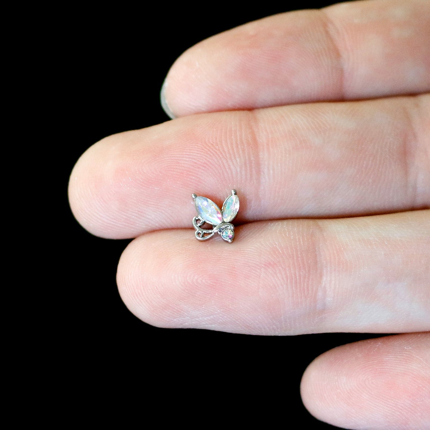 16G 1/4 Aurora CZ Gem Fleur de Lis Butterfly Cartilage Tragus Earring