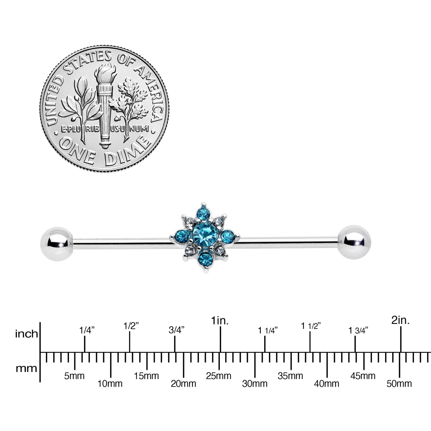 14G Blue Gem Frosty Snowflake Christmas Industrial Barbell 38mm