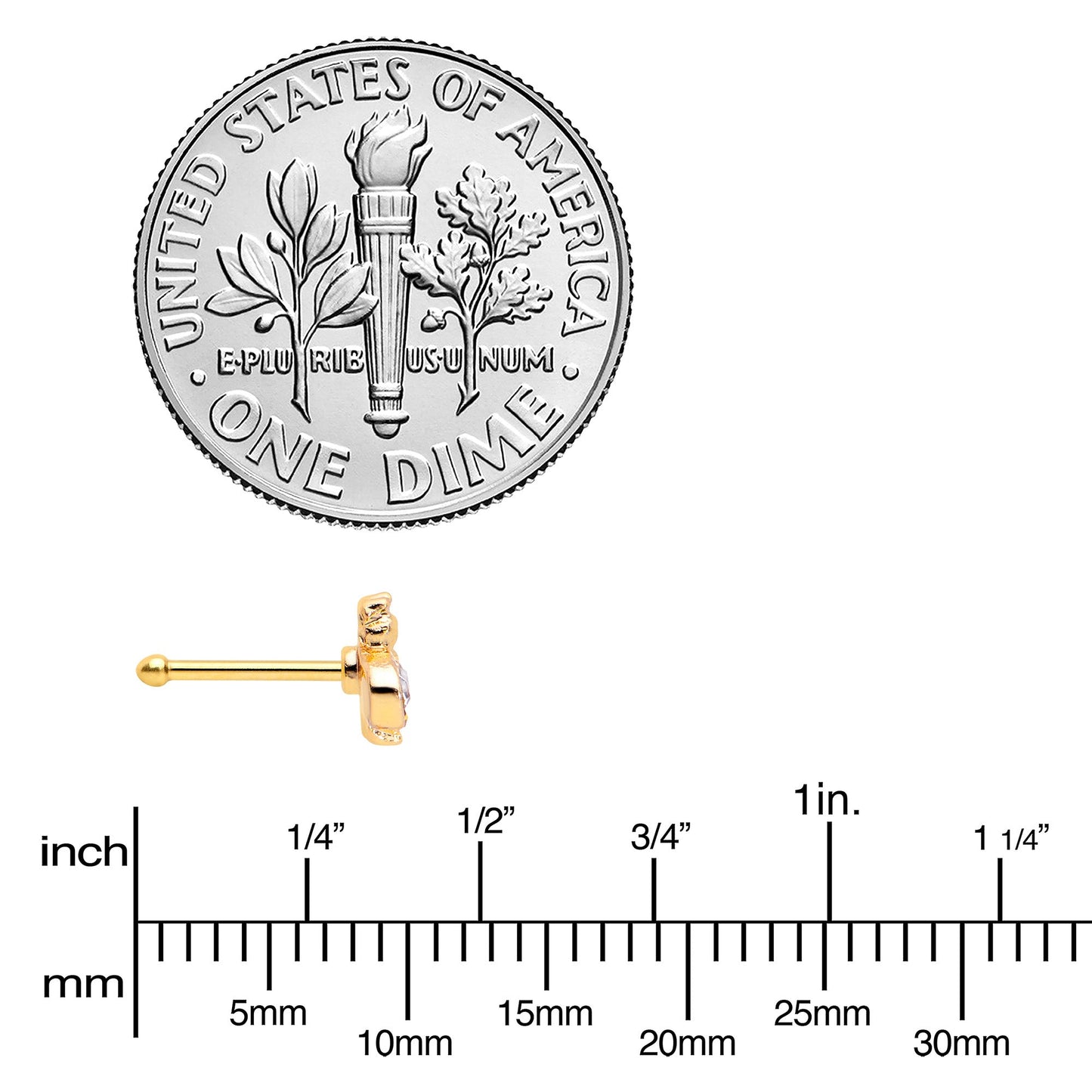 20G 1/4 Yellow Gem Gold Tone Fashion Bug Nose Bone