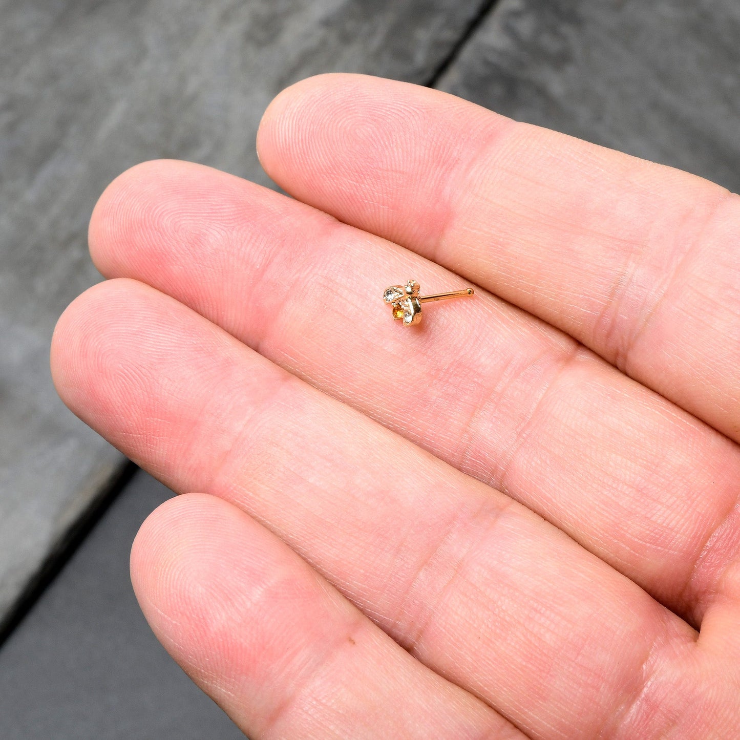 20G 1/4 Yellow Gem Gold Tone Fashion Bug Nose Bone