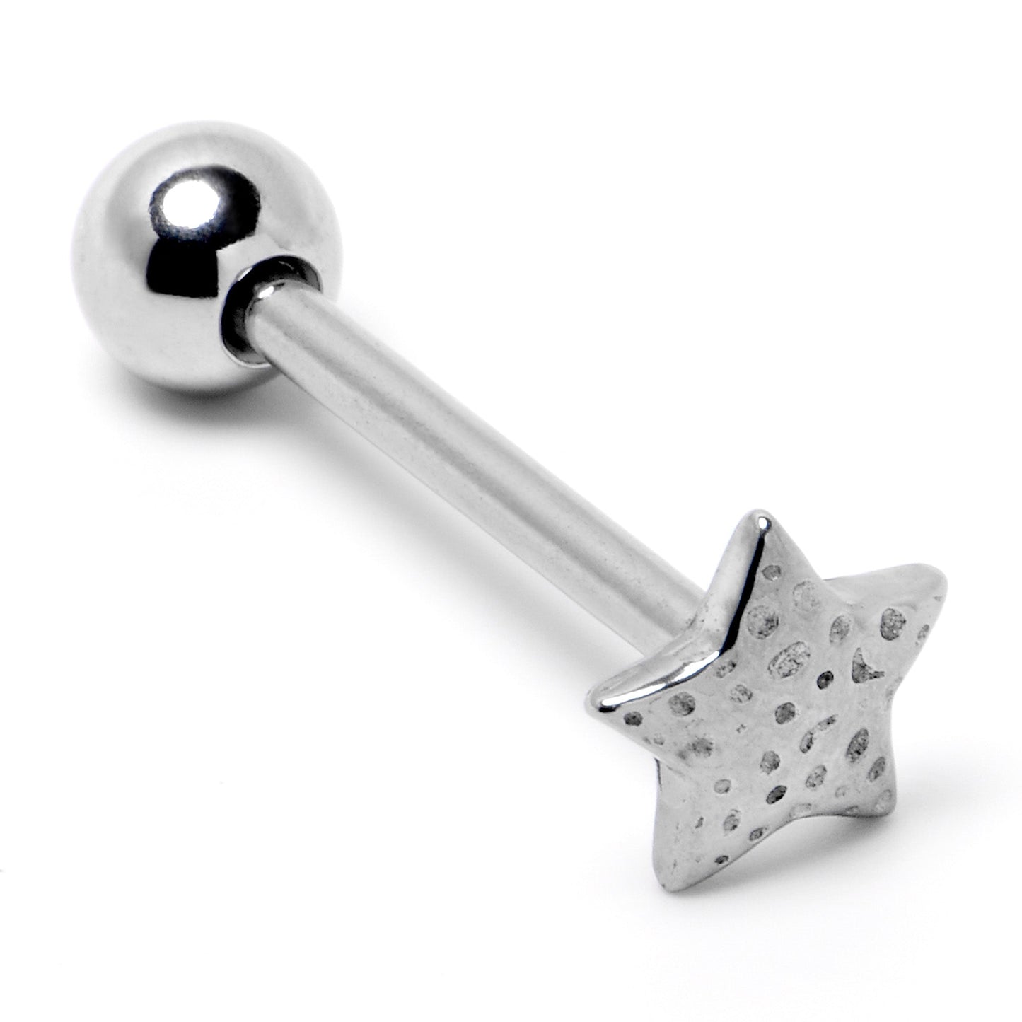 316L Surgical Steel Texture Star Barbell Tongue Ring