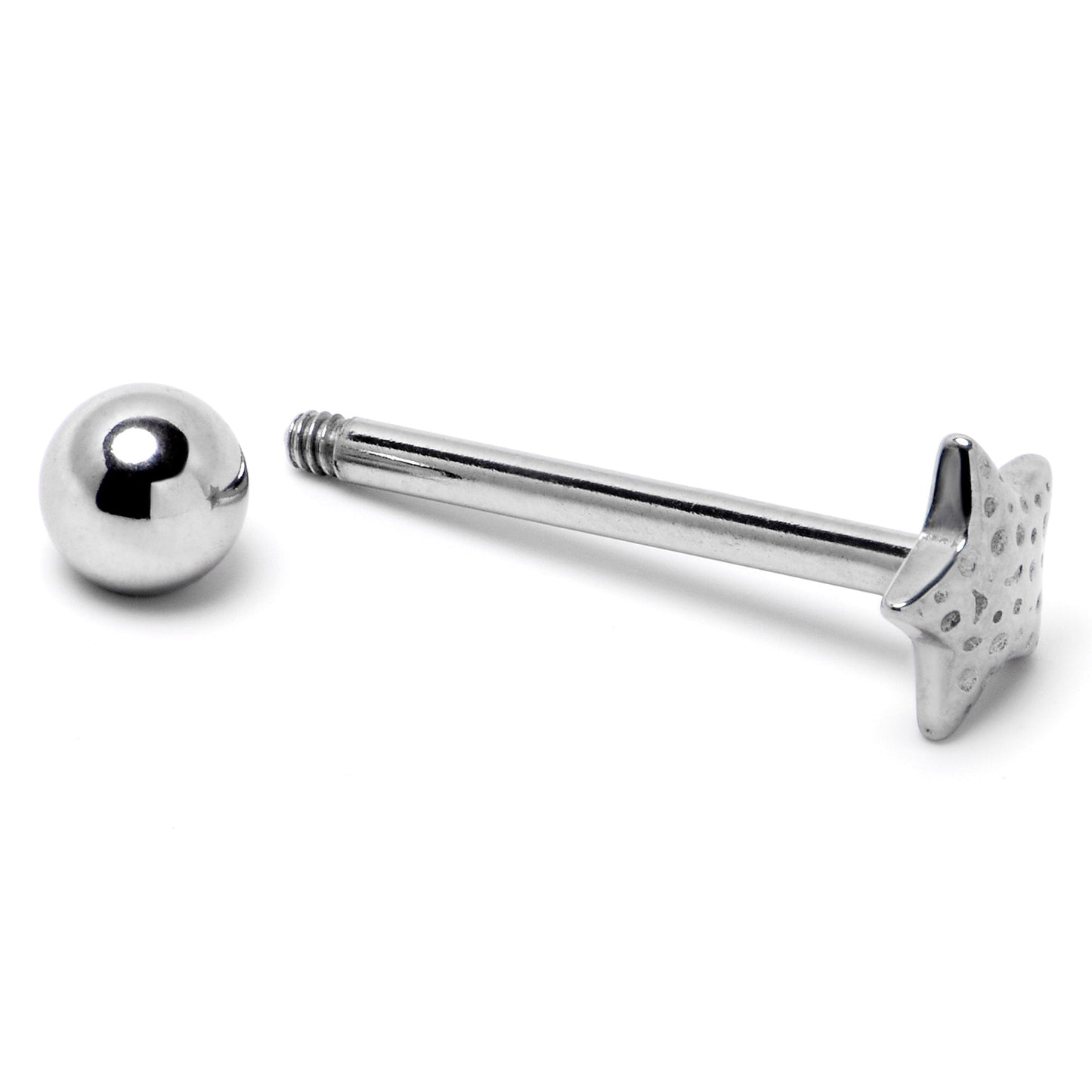 316L Surgical Steel Texture Star Barbell Tongue Ring