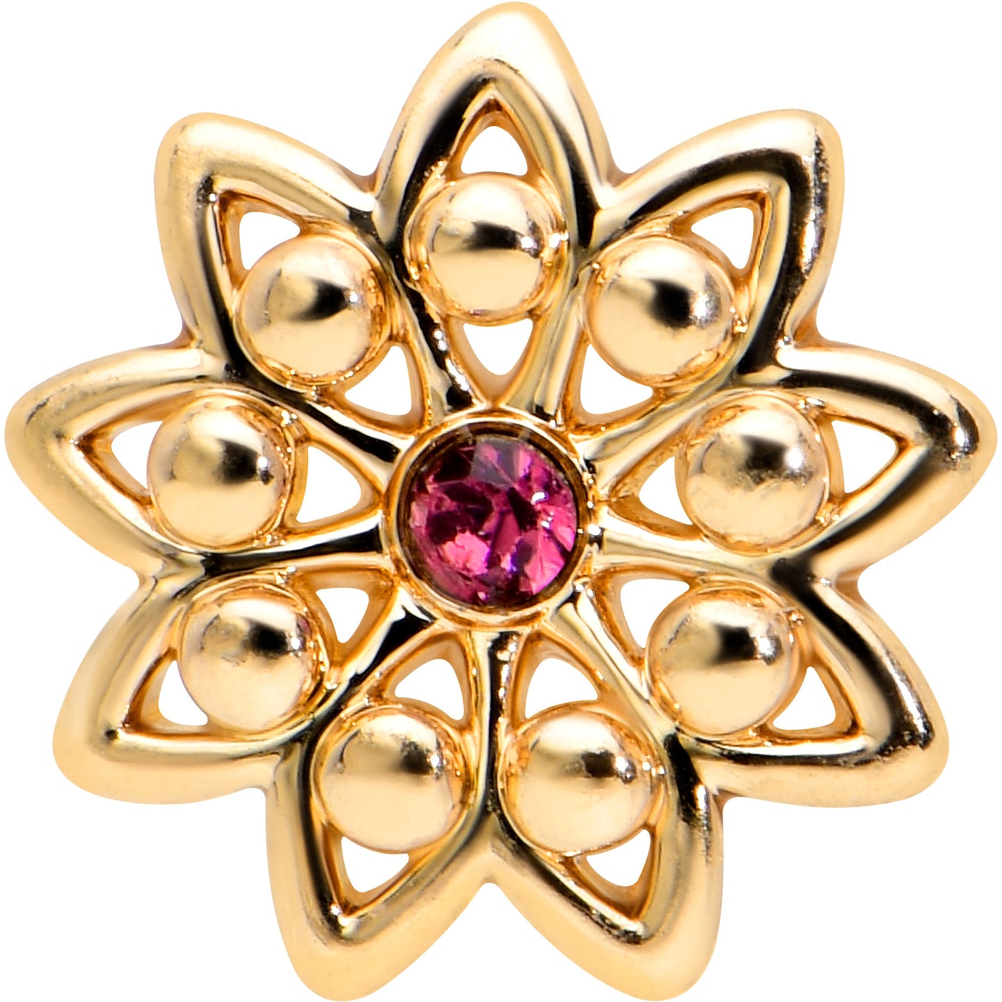 16G 1/4 Pink Gem Gold Tone Starry Flower Cartilage Tragus Earring