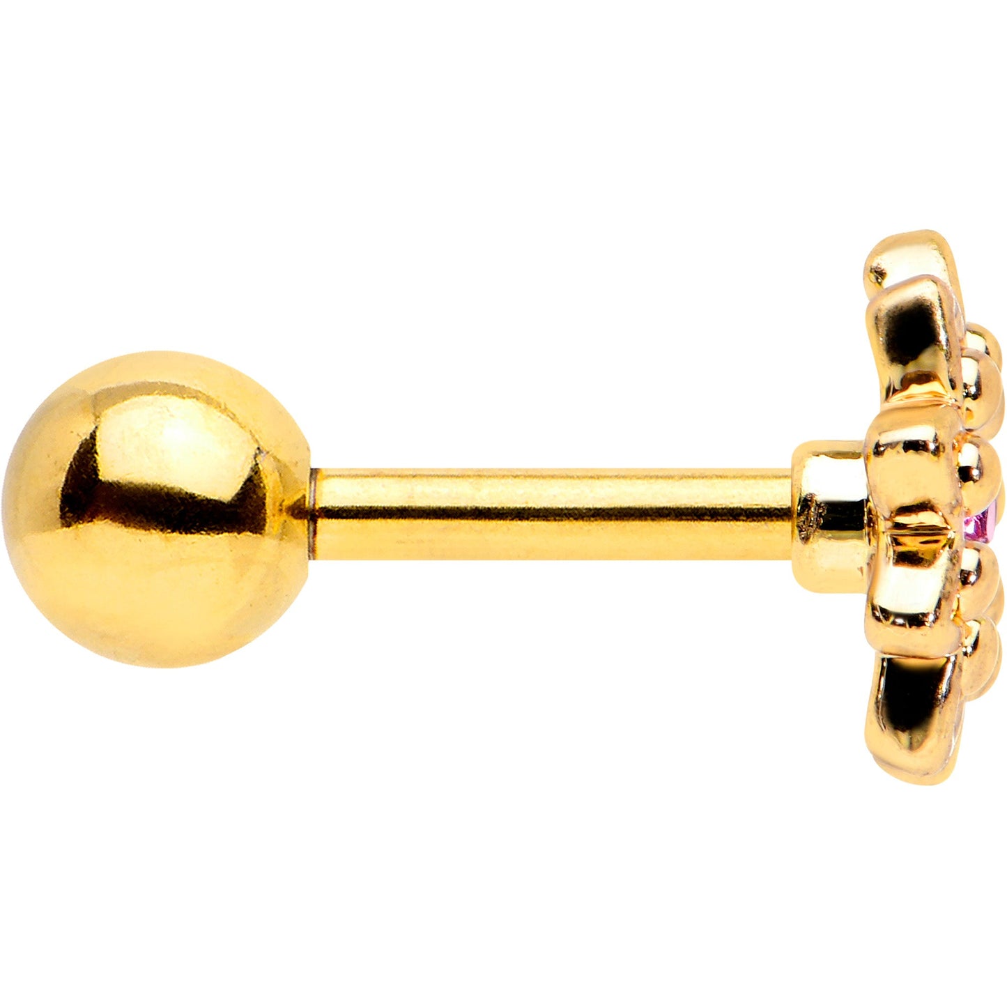 16G 1/4 Pink Gem Gold Tone Starry Flower Cartilage Tragus Earring