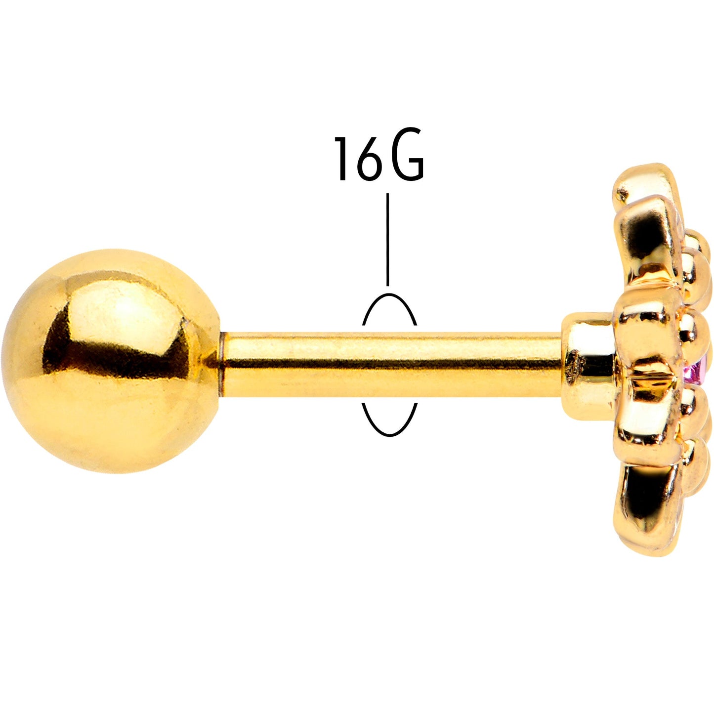 16G 1/4 Pink Gem Gold Tone Starry Flower Cartilage Tragus Earring