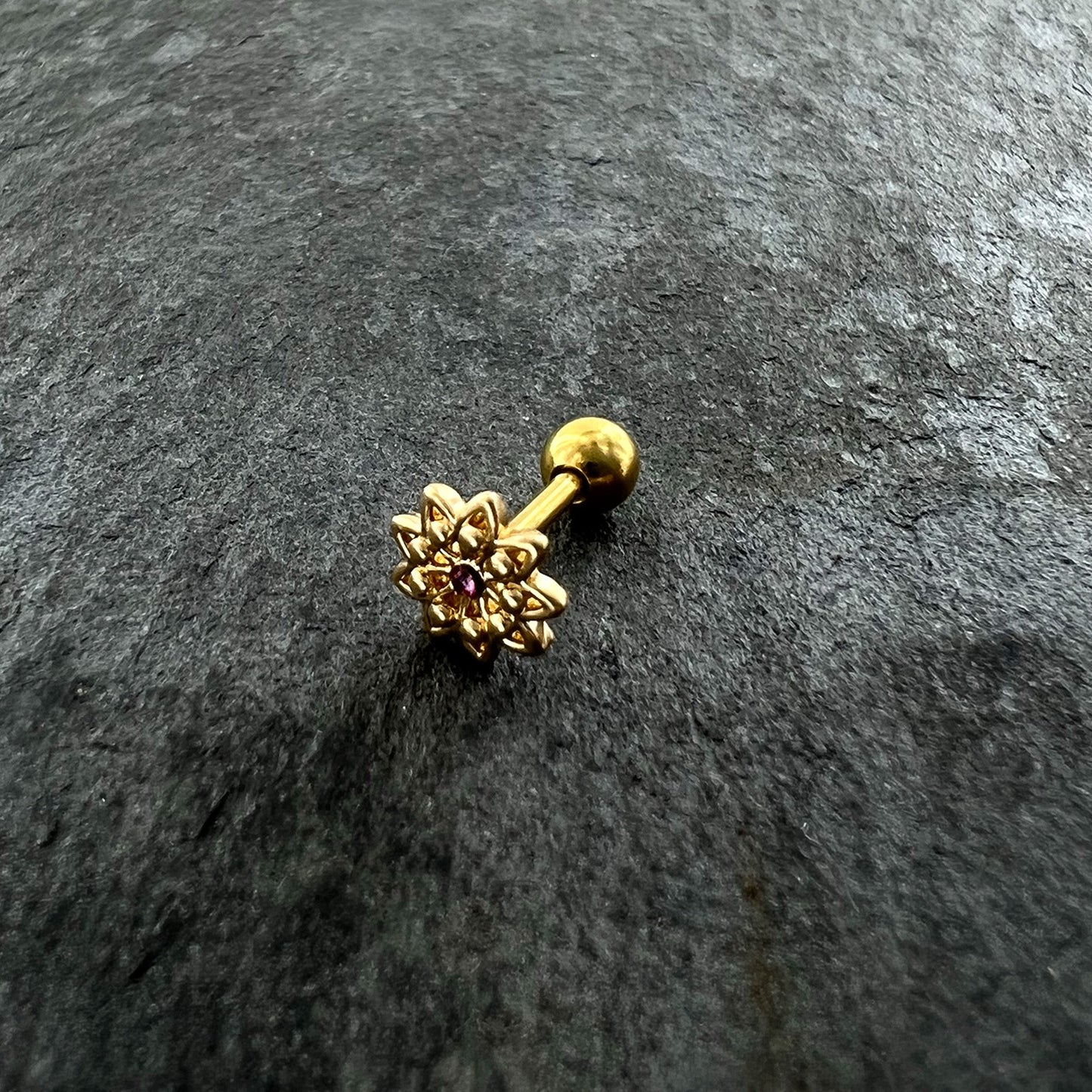 16G 1/4 Pink Gem Gold Tone Starry Flower Cartilage Tragus Earring