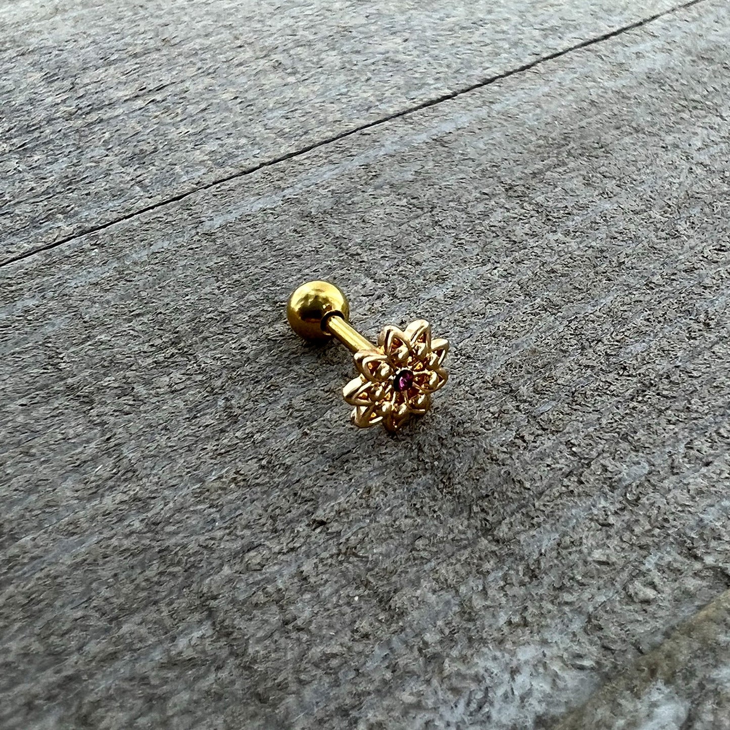 16G 1/4 Pink Gem Gold Tone Starry Flower Cartilage Tragus Earring