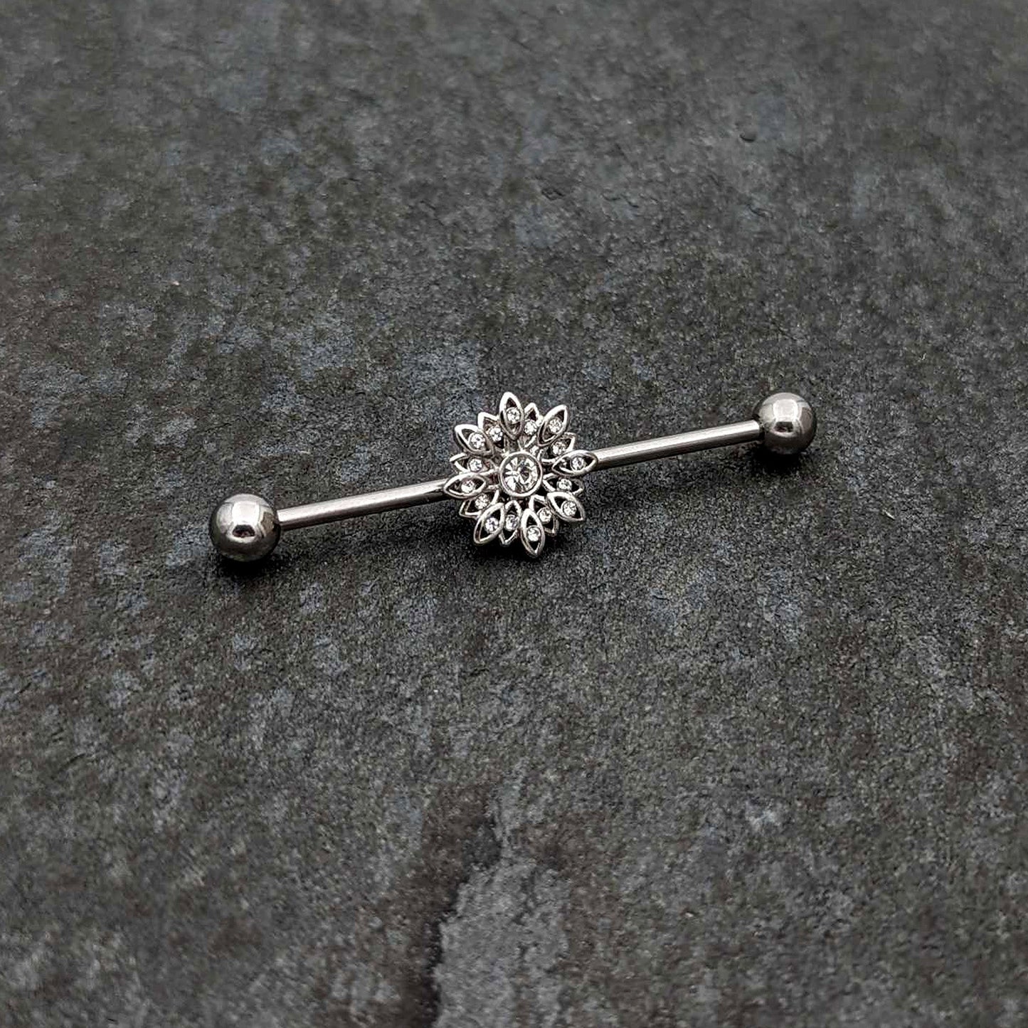 14G Clear Gem Starry Flower Industrial Barbell 38mm