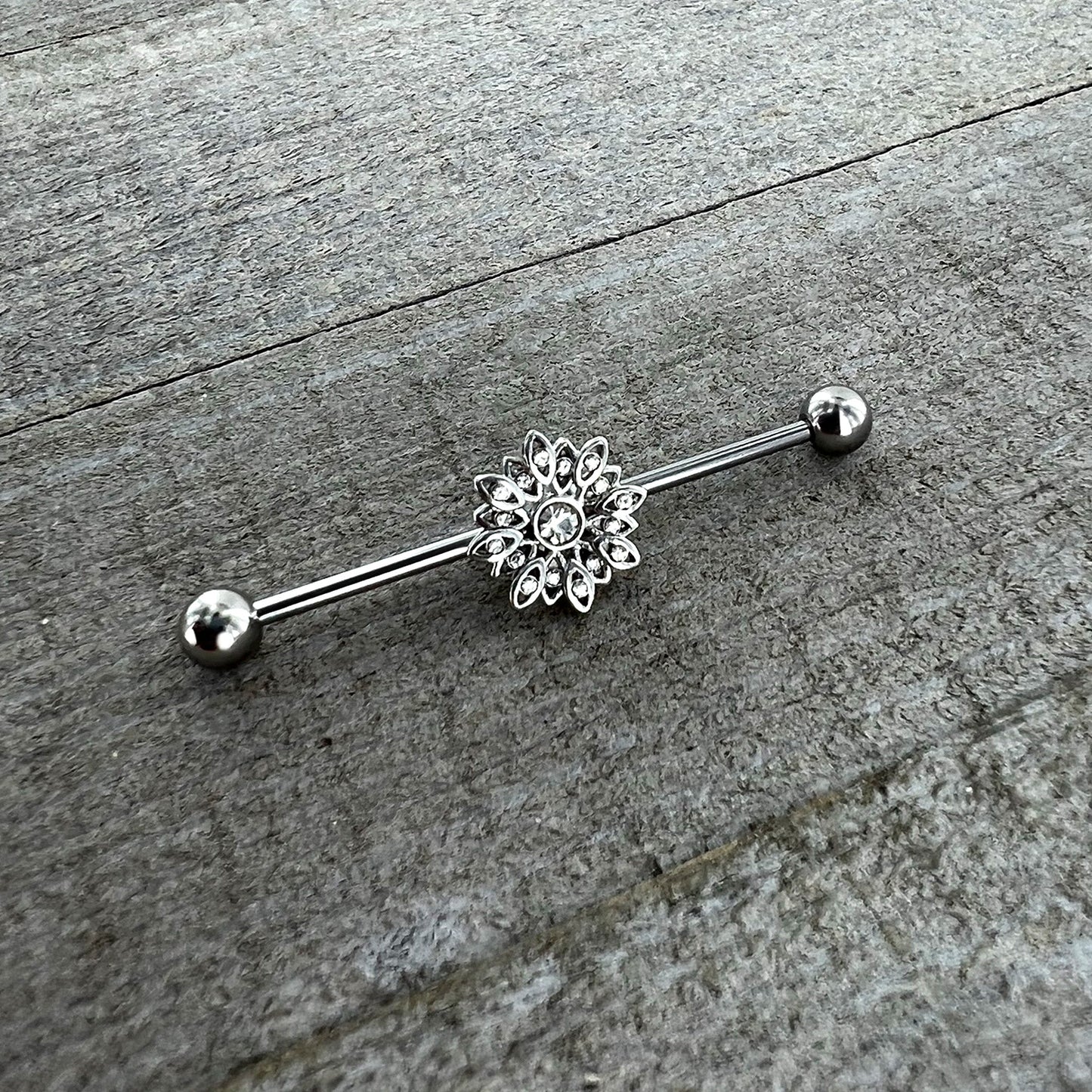 14G Clear Gem Starry Flower Industrial Barbell 38mm