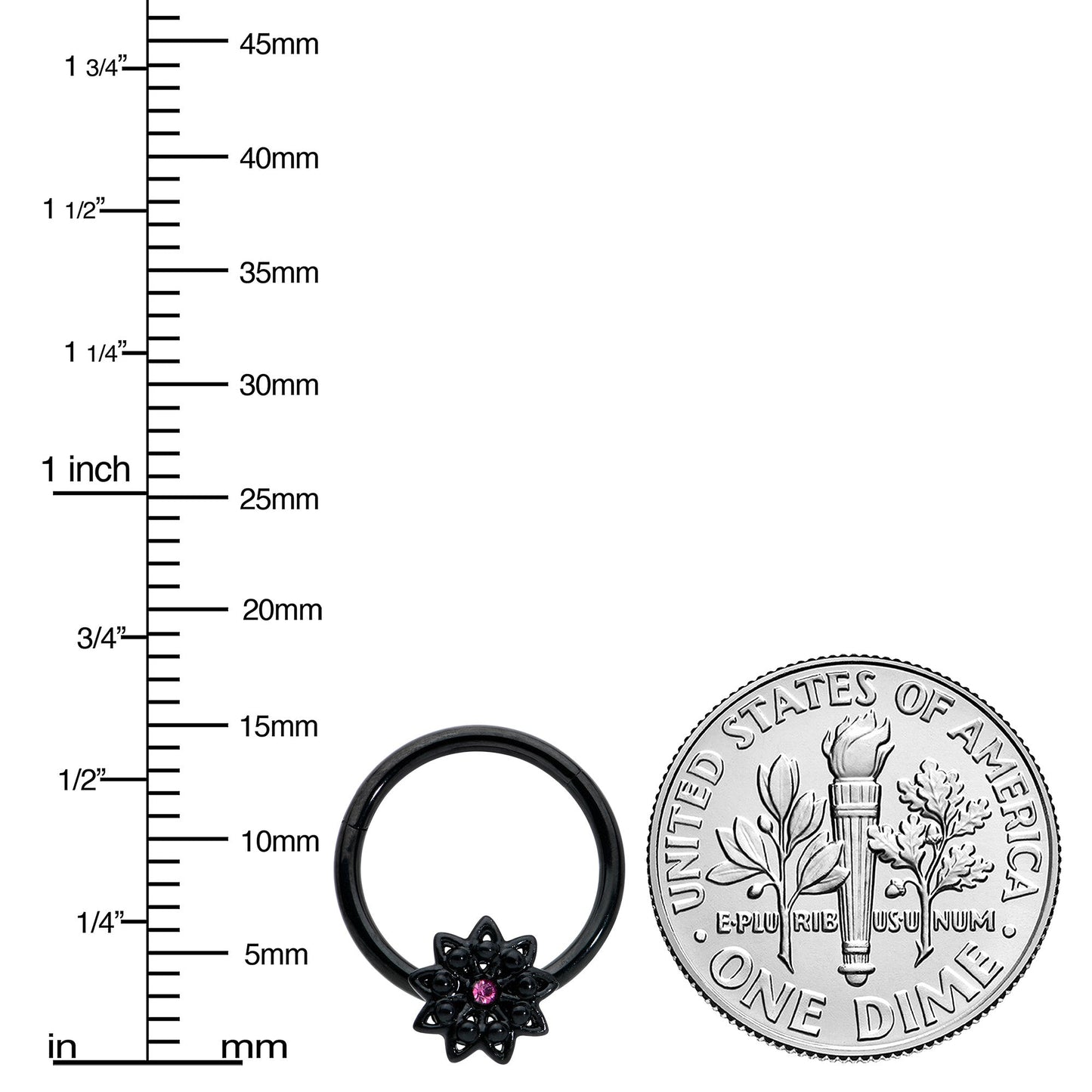 16G 3/8 Pink Gem Black Starry Flower Hinged Segment Ring