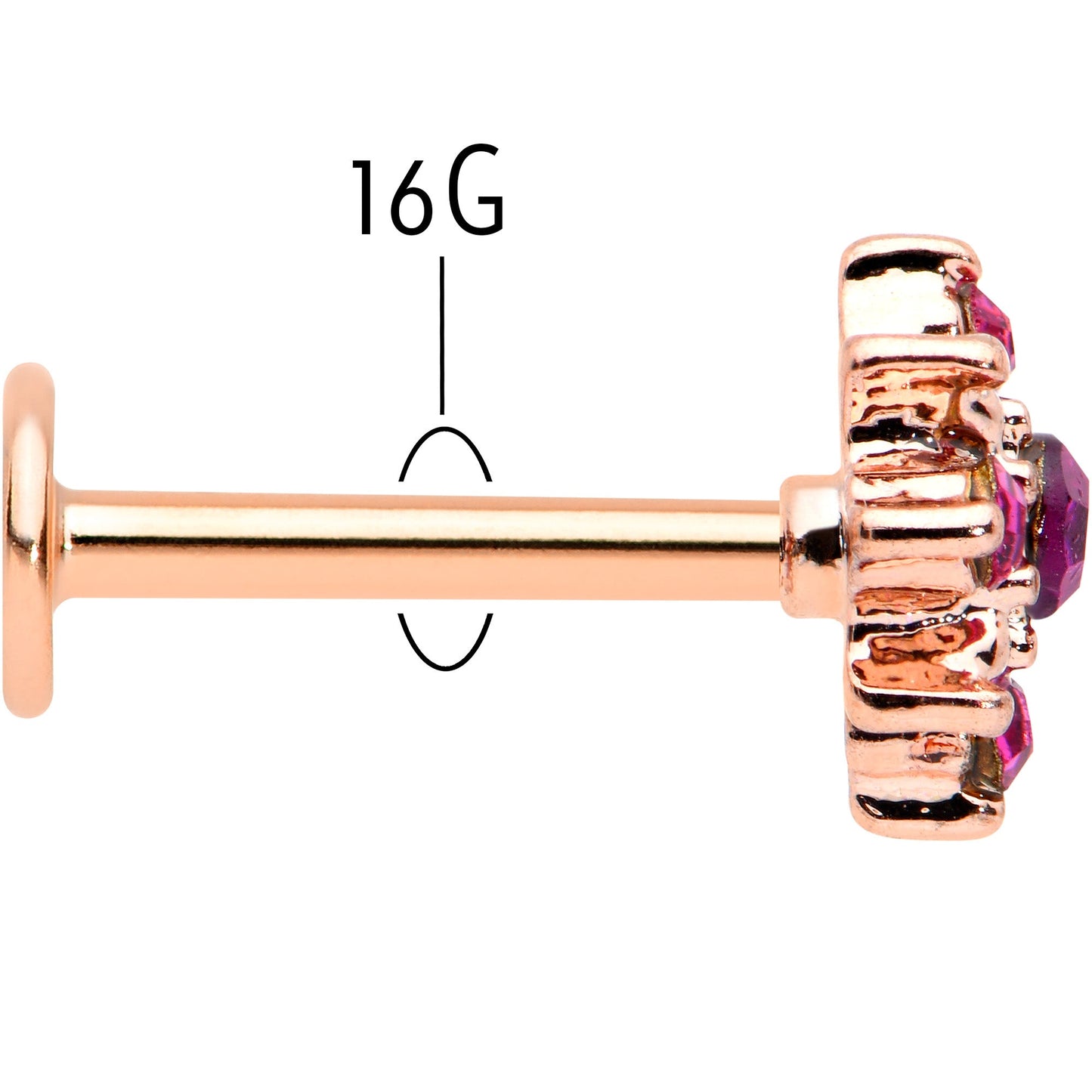 16G 5/16 Pink Gem Rose Gold Tone Sumptuous Star Labret Tragus