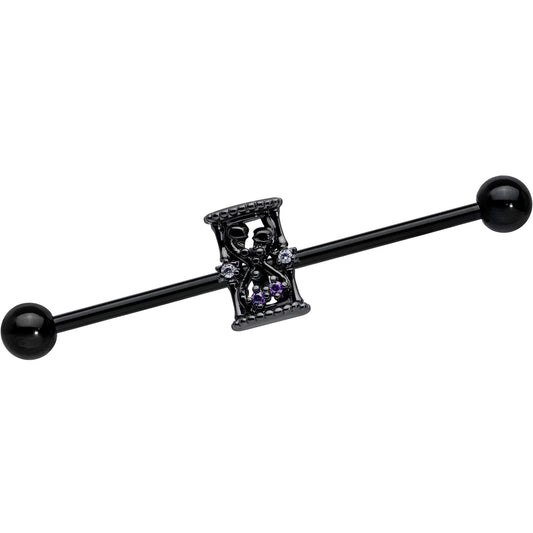 14G Purple Gem Black Gothic Hourglass Industrial Barbell 38mm