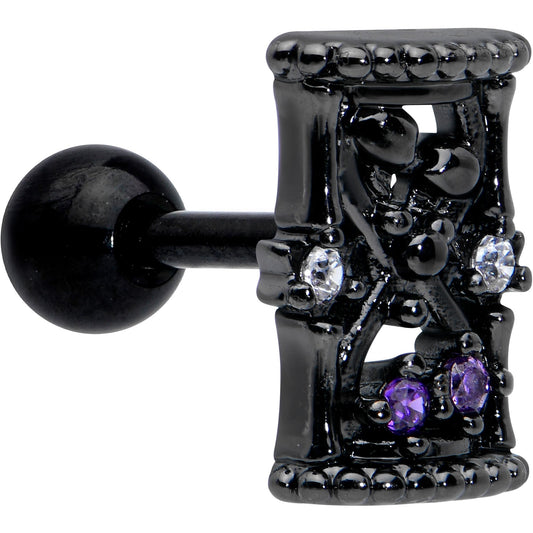 16G 1/4 Purple Gem Black Gothic Hourglass Cartilage Tragus Earring