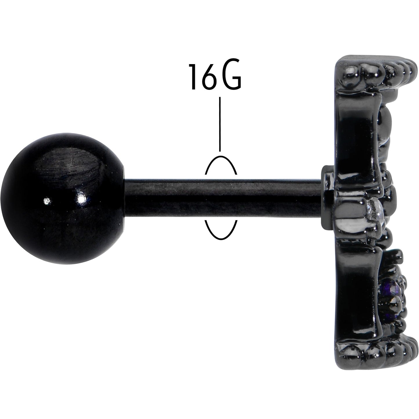 16G 1/4 Purple Gem Black Gothic Hourglass Cartilage Tragus Earring