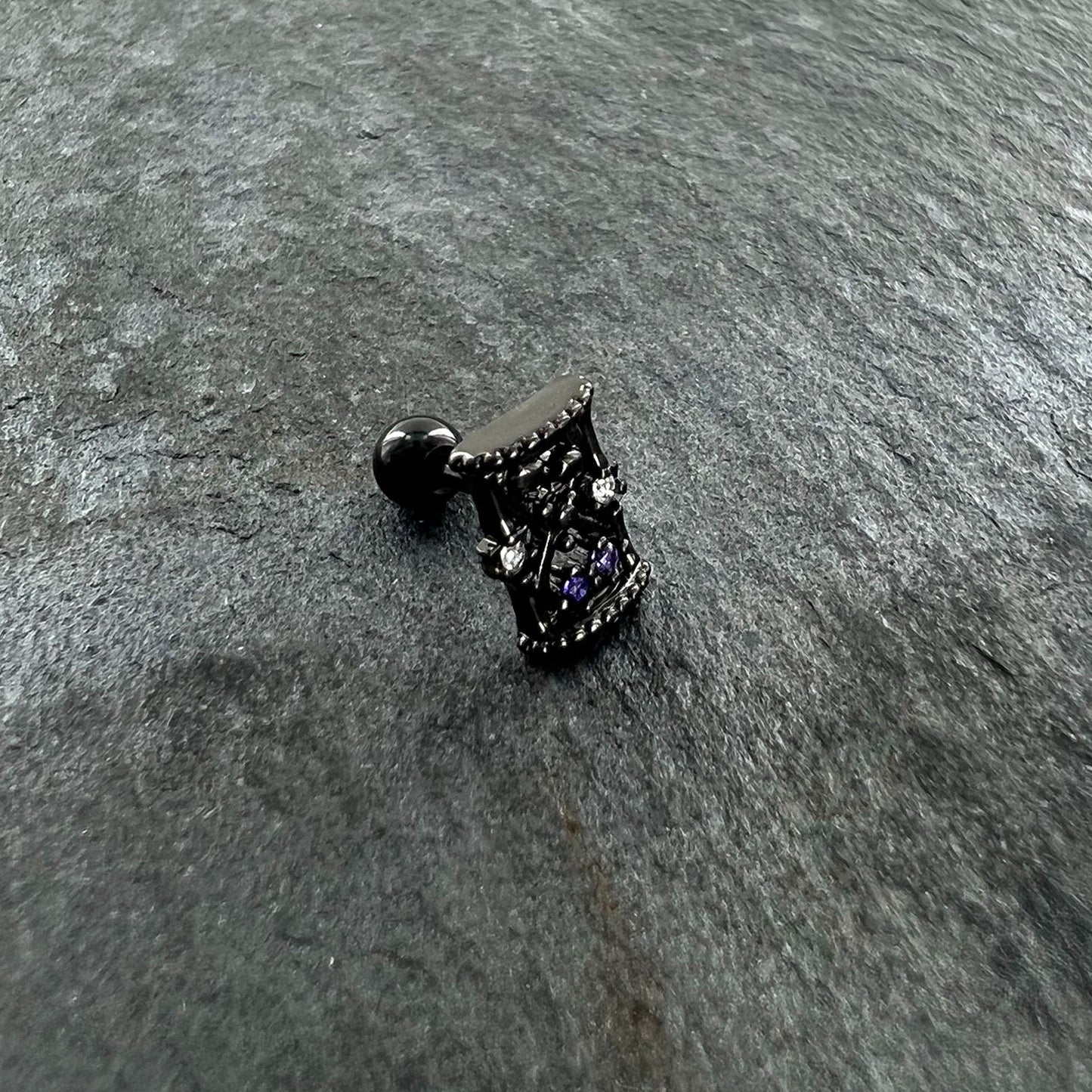 16G 1/4 Purple Gem Black Gothic Hourglass Cartilage Tragus Earring