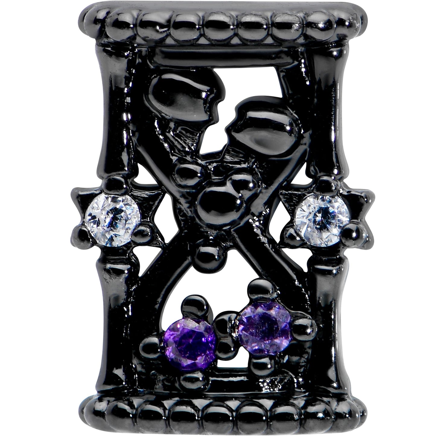 20G 1/4 Purple Clear Gem Black Gothic Hourglass Nose Bone