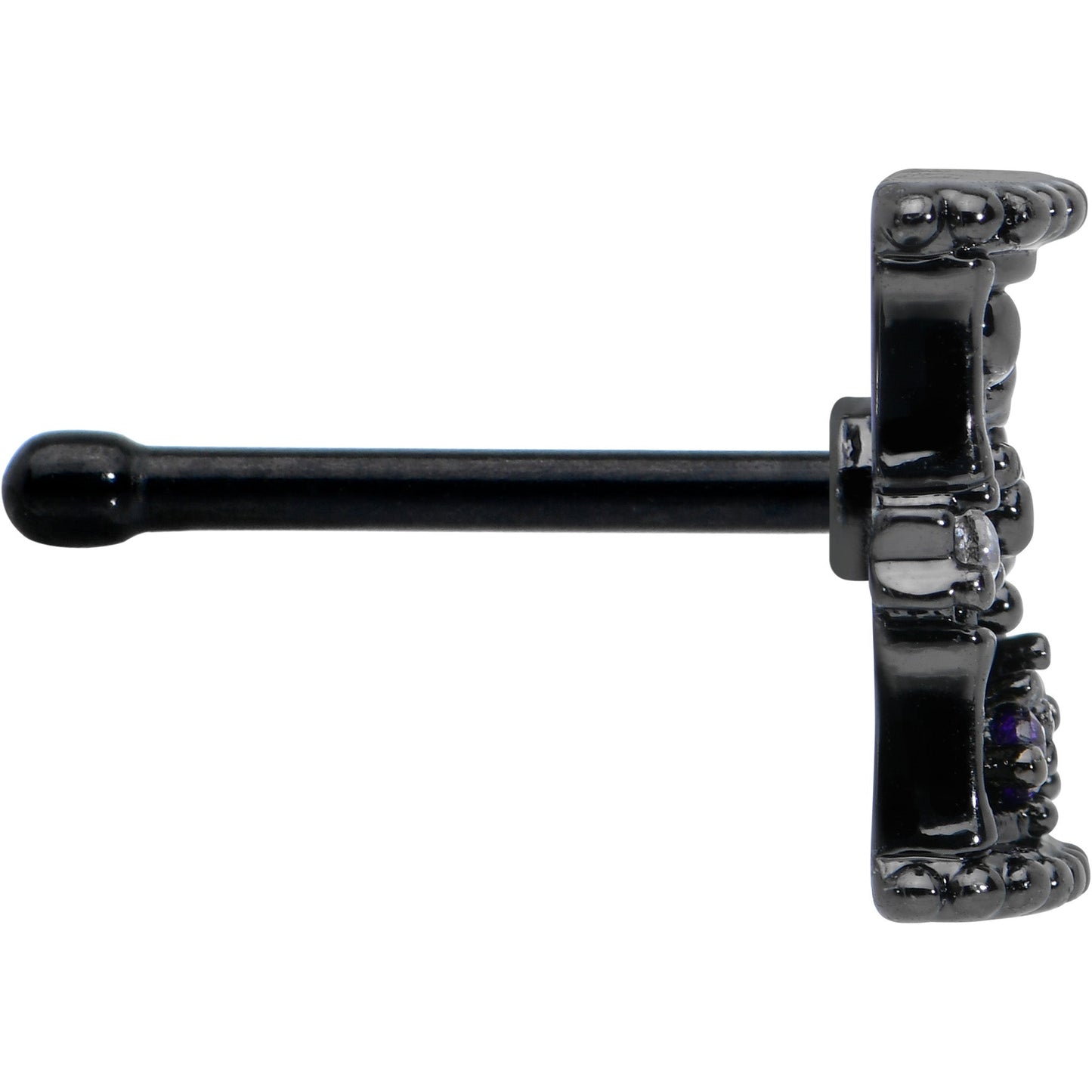 20G 1/4 Purple Clear Gem Black Gothic Hourglass Nose Bone