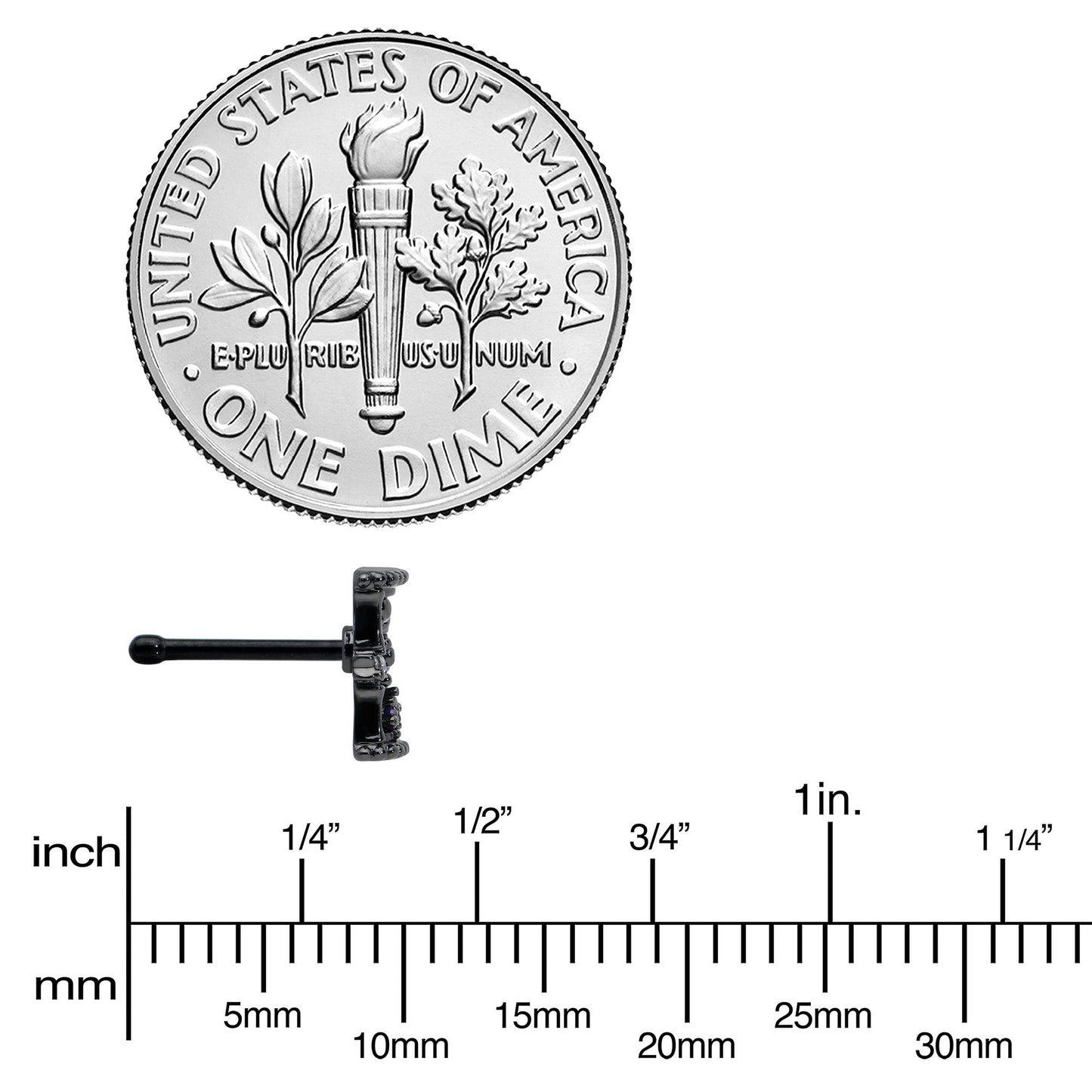 20G 1/4 Purple Clear Gem Black Gothic Hourglass Nose Bone