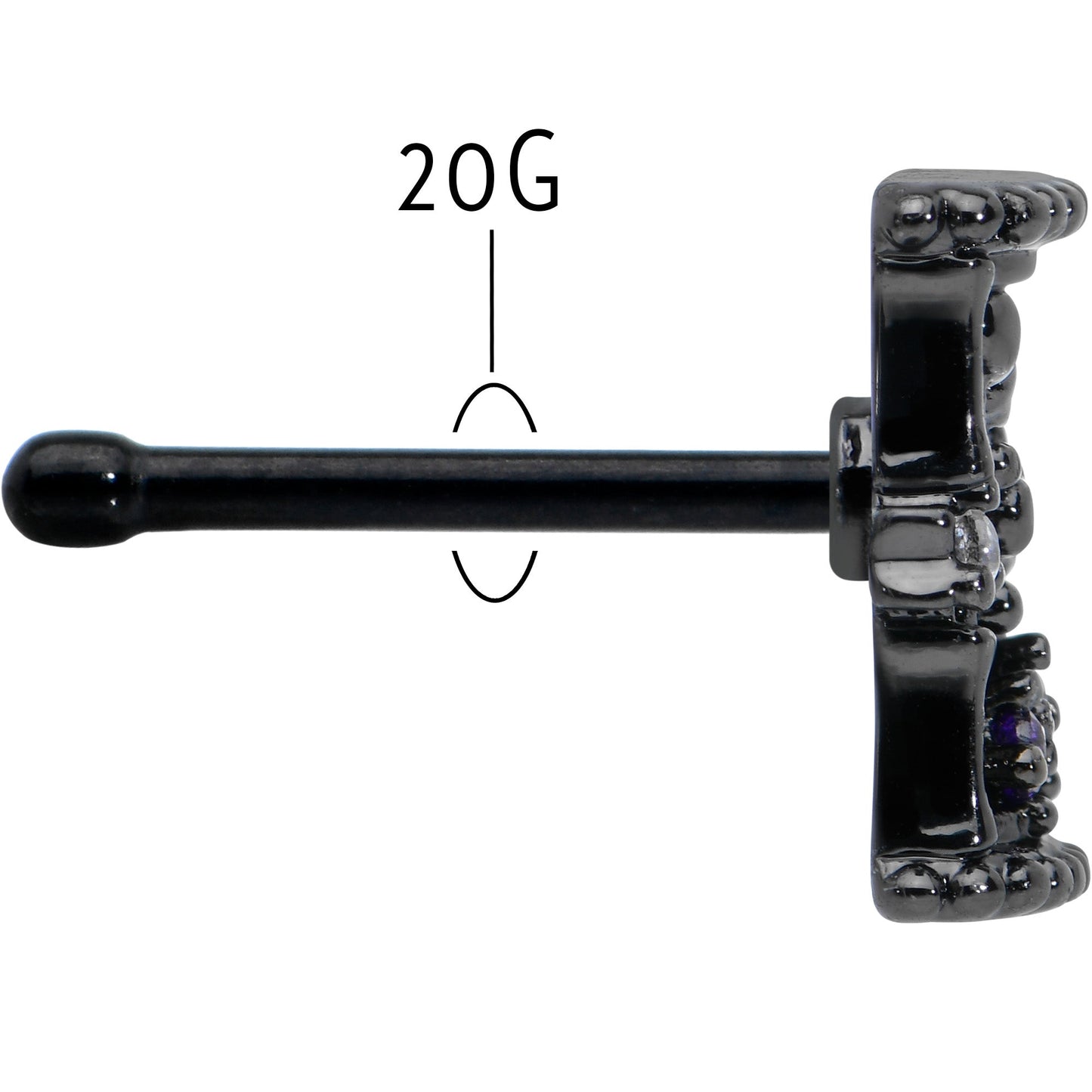 20G 1/4 Purple Clear Gem Black Gothic Hourglass Nose Bone