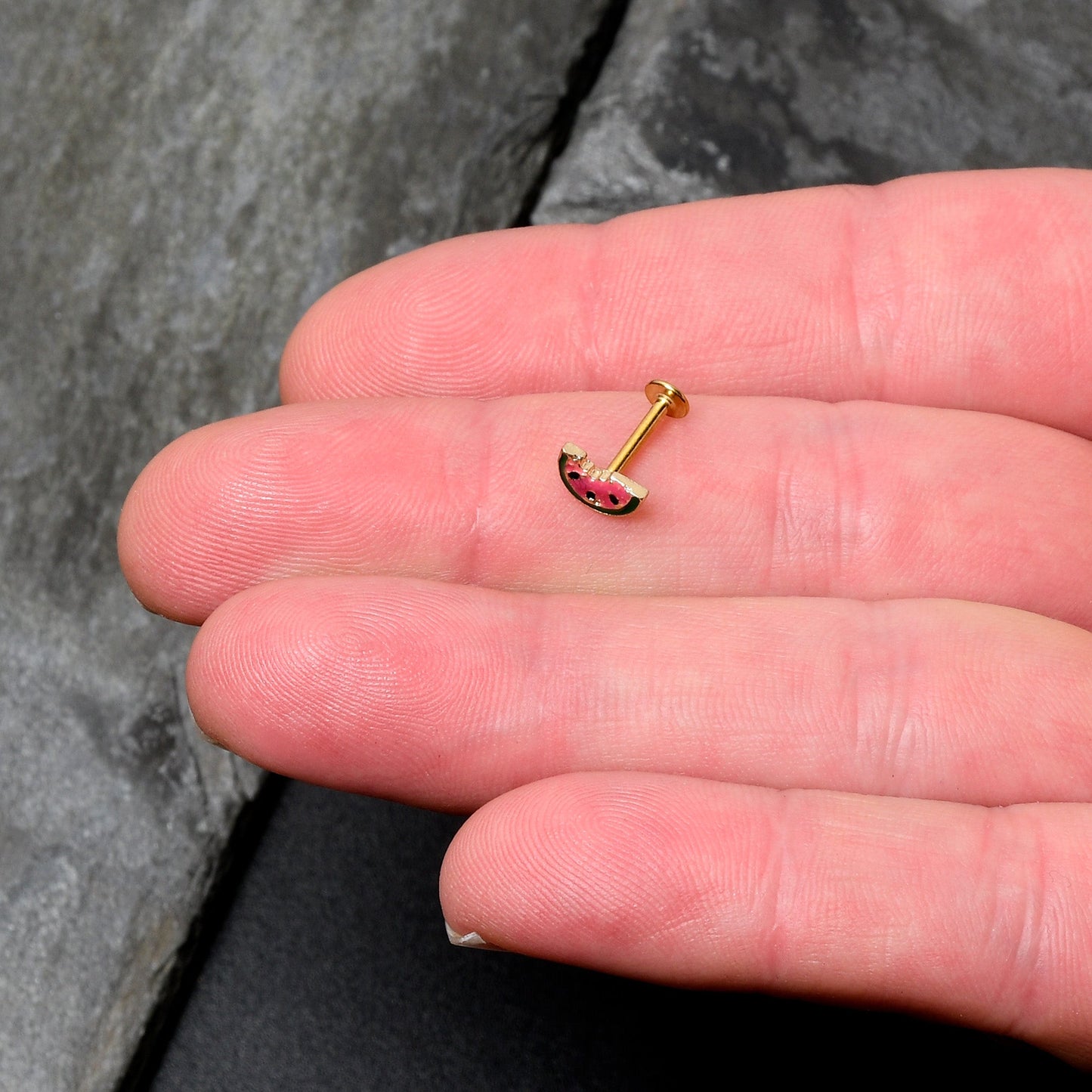 16G 5/16 Gold Tone Watermelon Bite Labret Monroe Tragus