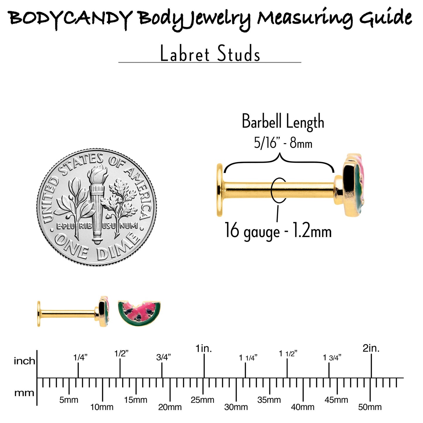 16G 5/16 Gold Tone Watermelon Bite Labret Monroe Tragus