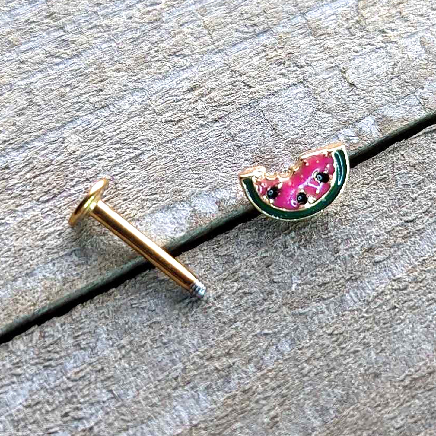 16G 5/16 Gold Tone Watermelon Bite Labret Monroe Tragus