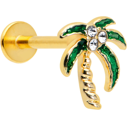 16G 5/16 Clear Gem Gold Tone Palm Tree Style Labret Monroe Tragus