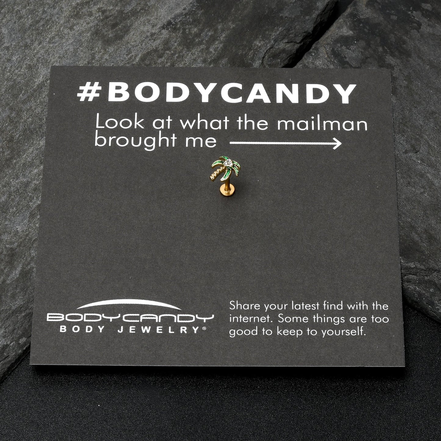 16G 5/16 Clear Gem Gold Tone Palm Tree Style Labret Monroe Tragus