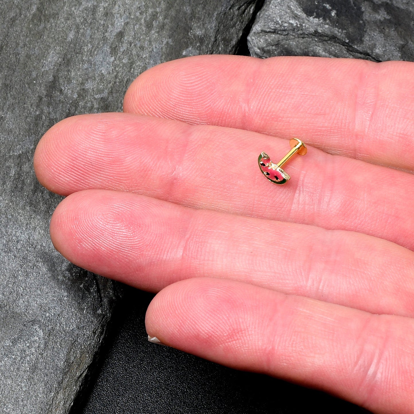 16G 1/4 Gold Tone Watermelon Bite Labret