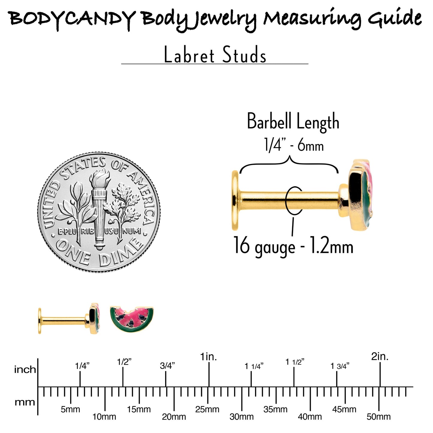 16G 1/4 Gold Tone Watermelon Bite Labret