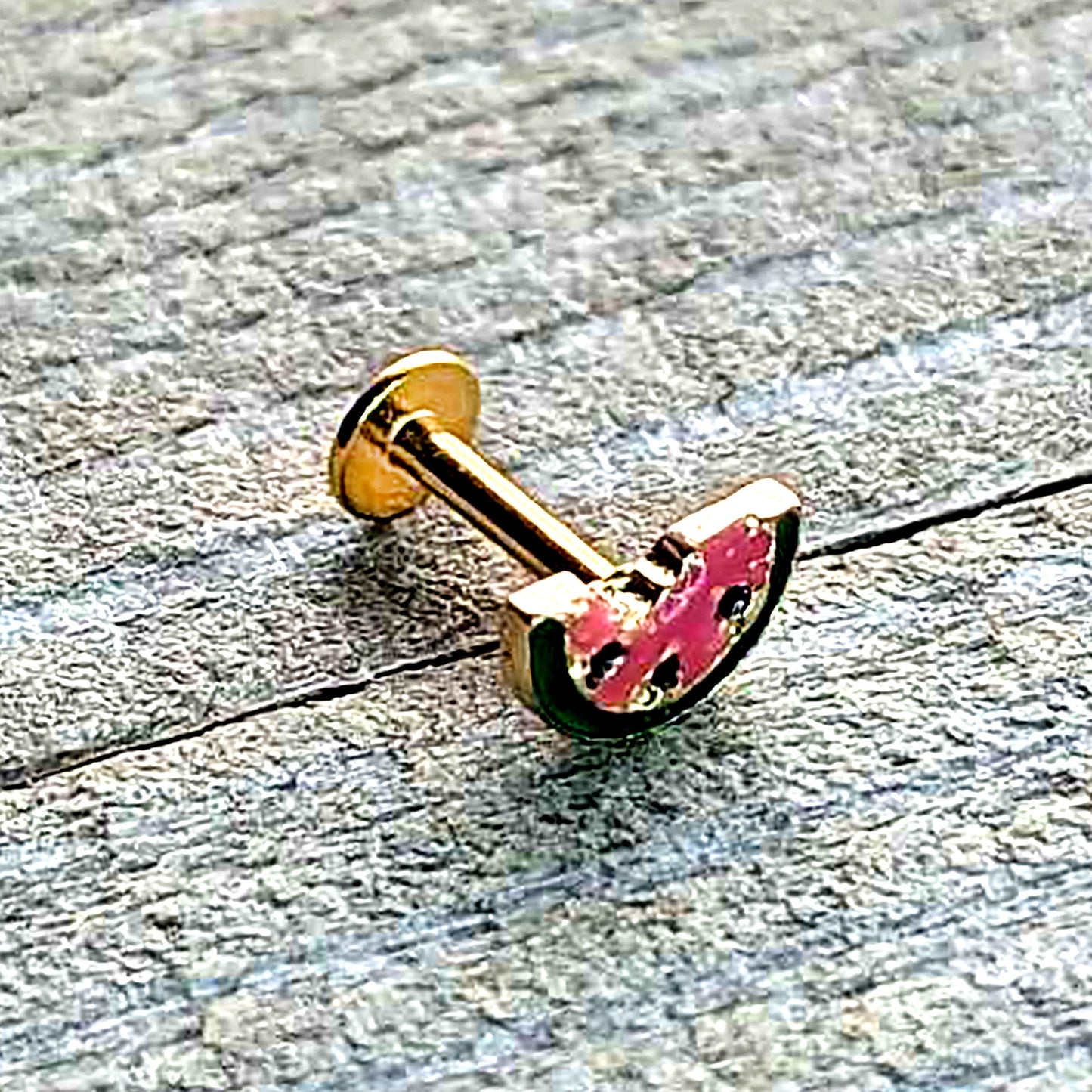 16G 1/4 Gold Tone Watermelon Bite Labret