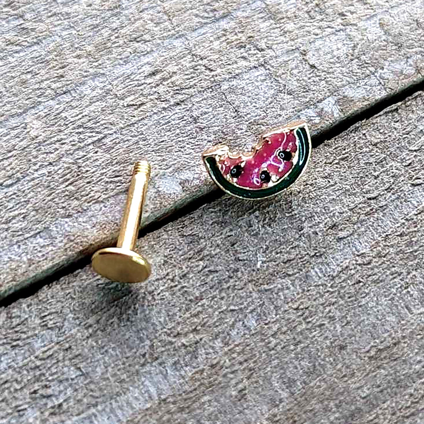 16G 1/4 Gold Tone Watermelon Bite Labret