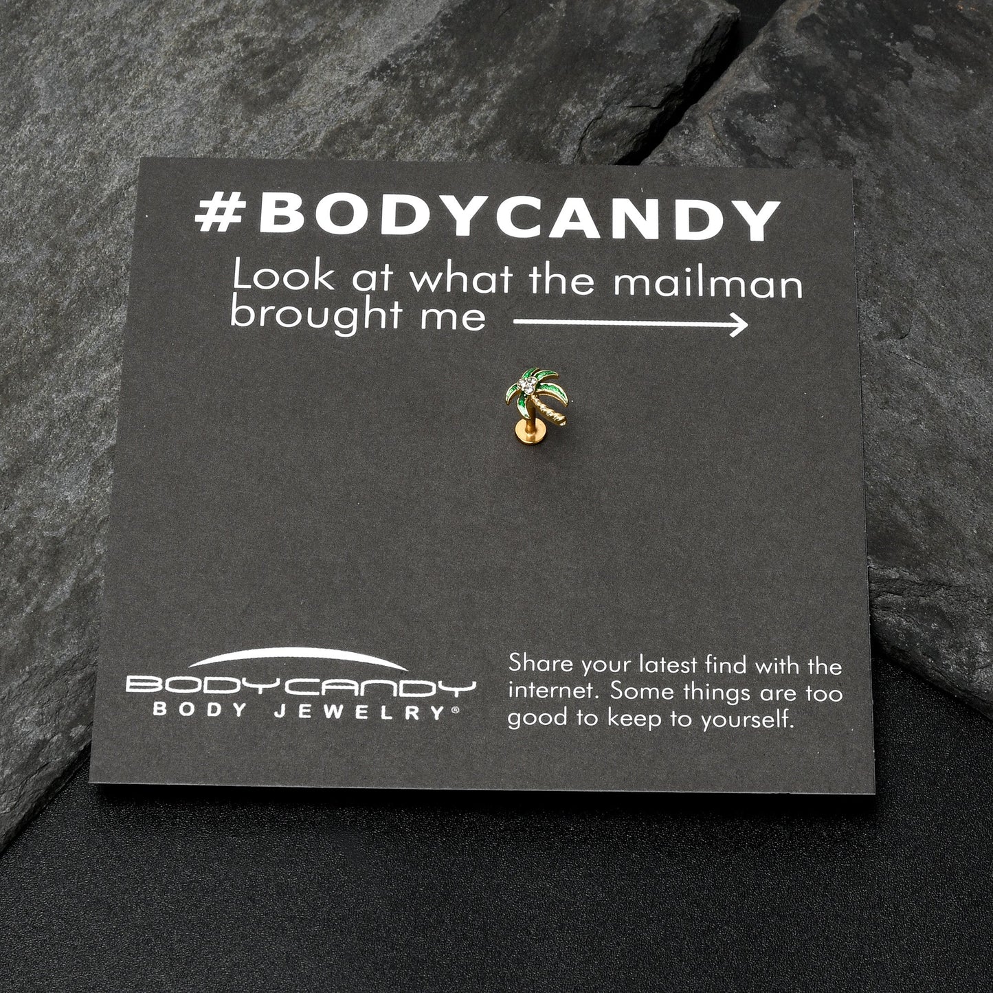 16G 1/4 Clear Gem Gold Tone Palm Tree Style Labret