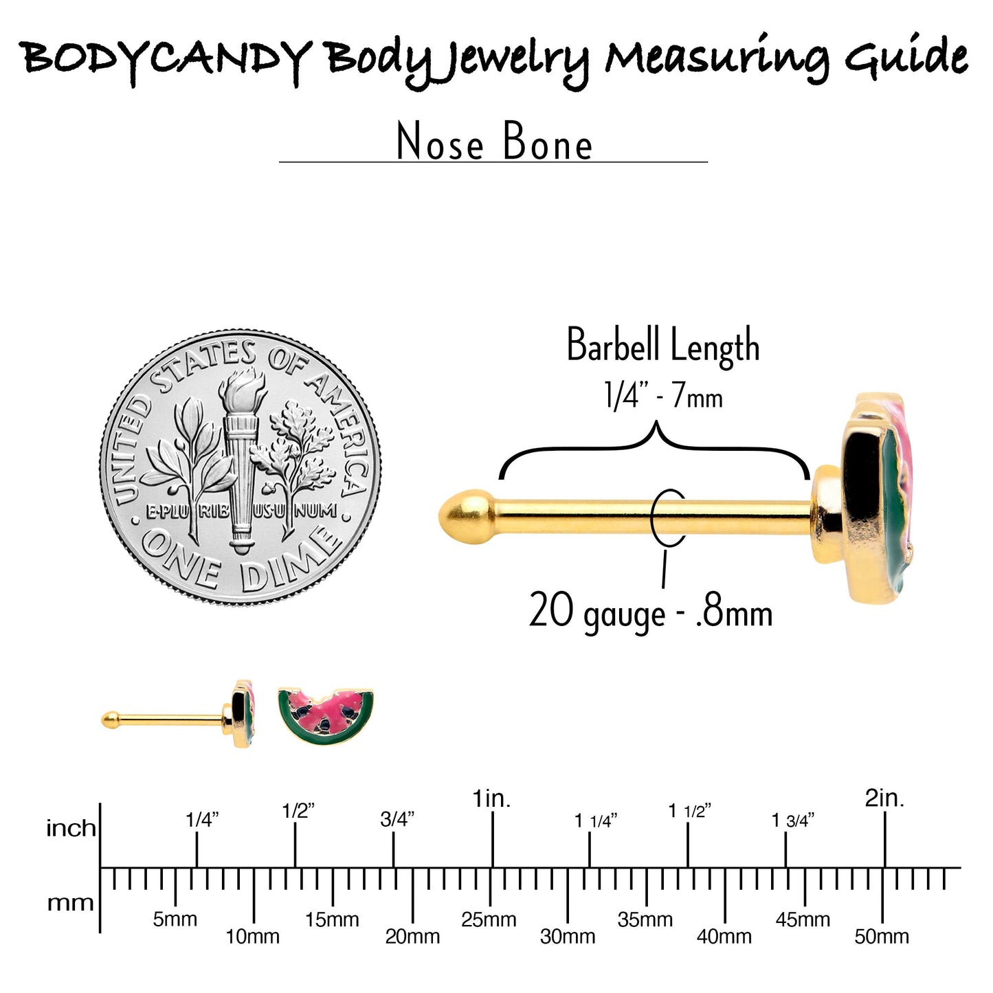 20G 1/4 Gold Tone Watermelon Bite Nose Bone